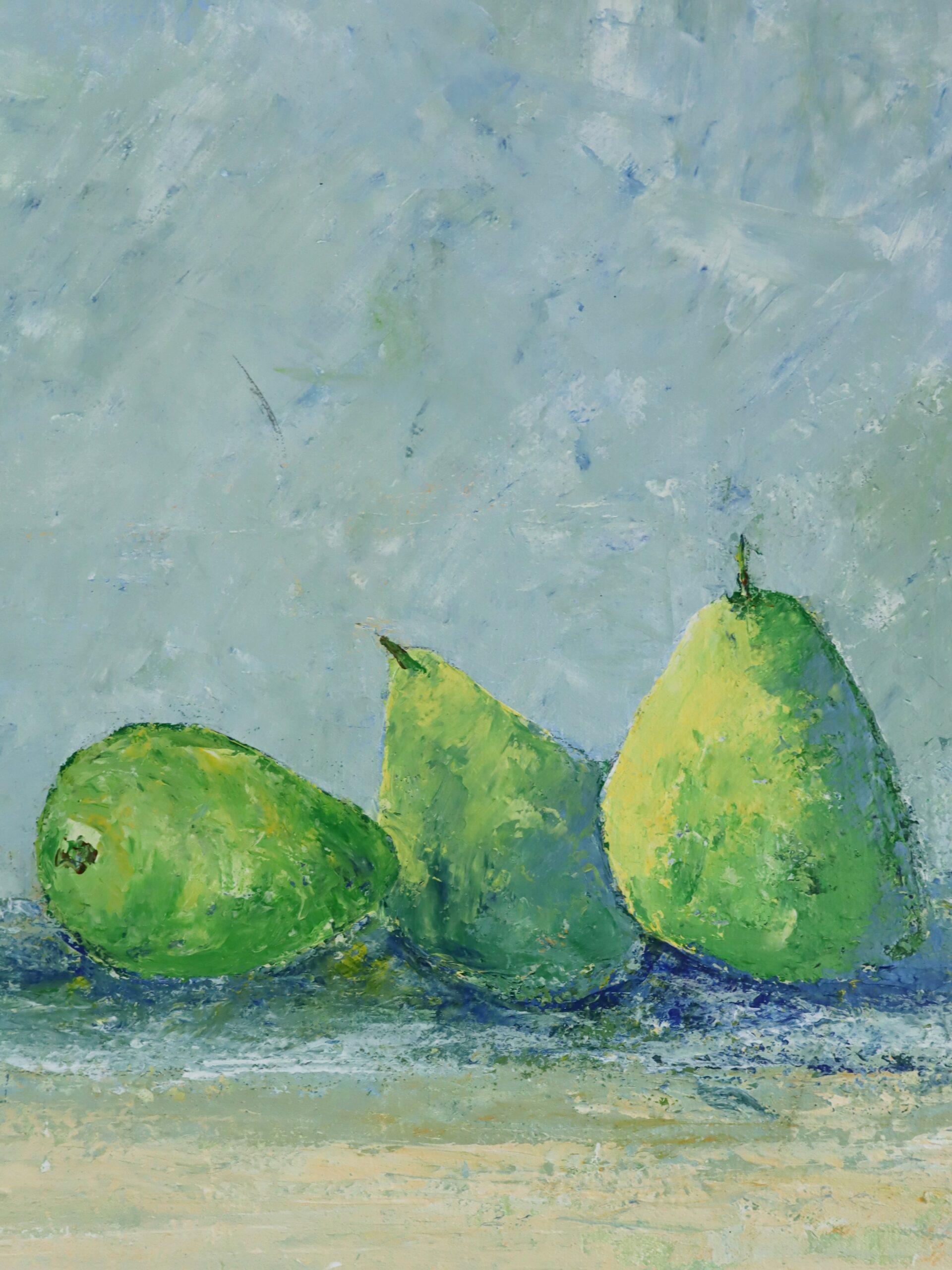 2008 Zeitgenössisches impressionistisches Stillleben Ölgemälde - Drei Birnen und eine Tasse im Angebot 4