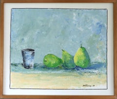 2008 Contemporary Impressionist Still Life Oil Painting - Three Pears & A Cup