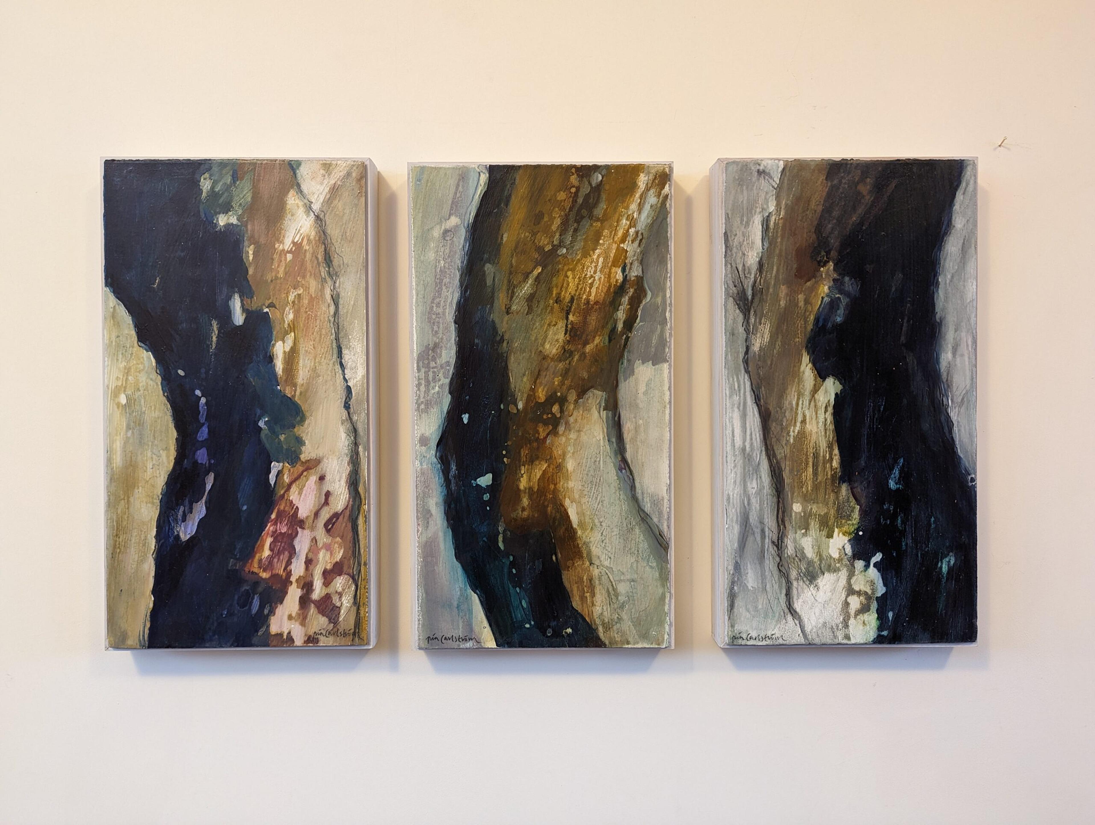 TRANSFERENCE (SET OF 3)
Acrylic on Panel
Size: 43 x 23 cm each panel x3  (including frame)

A captivating abstract triptych composition that unfolds across three individual panels, painted in acrylic onto panel and dated 2010.

Abstract in nature,