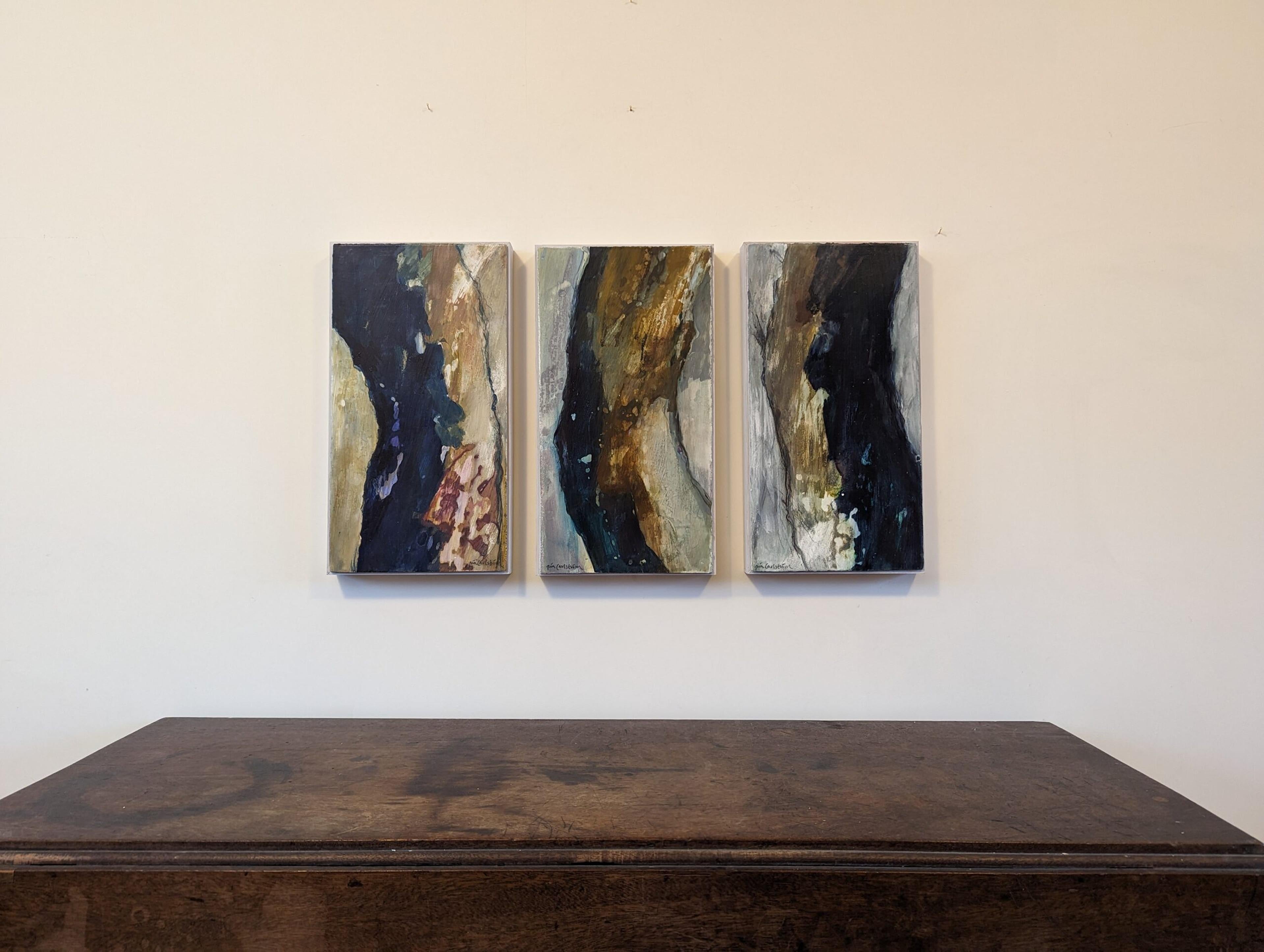 2010 Triptyque contemporain de 3 peintures acryliques abstraites encadrées - Transference - Moderne Painting par Unknown