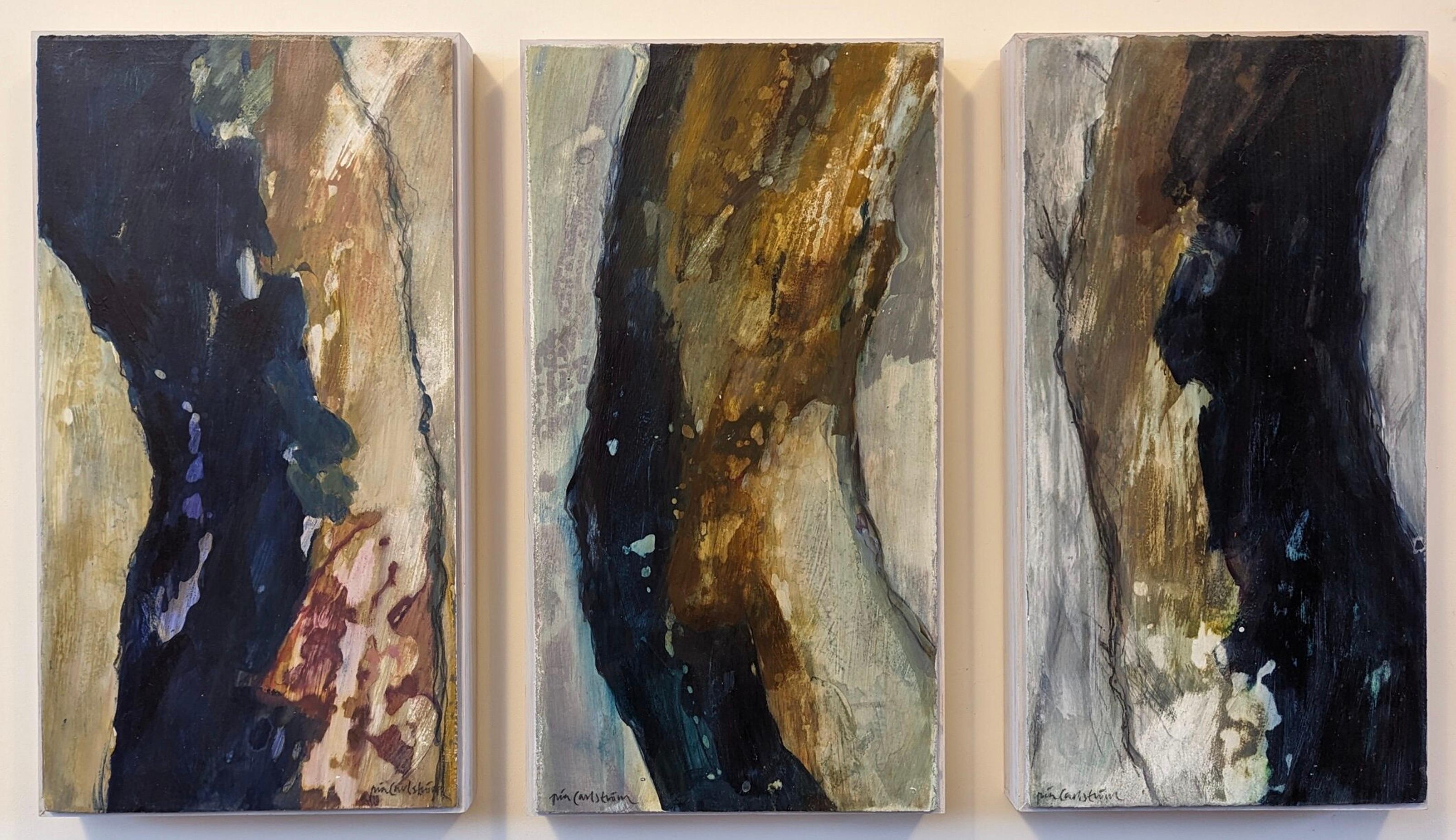 Unknown Abstract Painting - 2010 Contemporary Triptych Abstract Framed Acrylic Paintings of 3 - Transference
