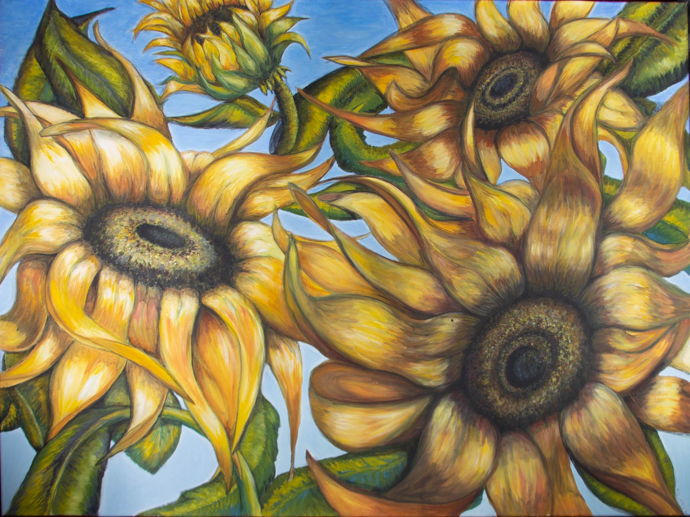 2011 Acrylic - Giant Sunflowers - Painting by Unknown