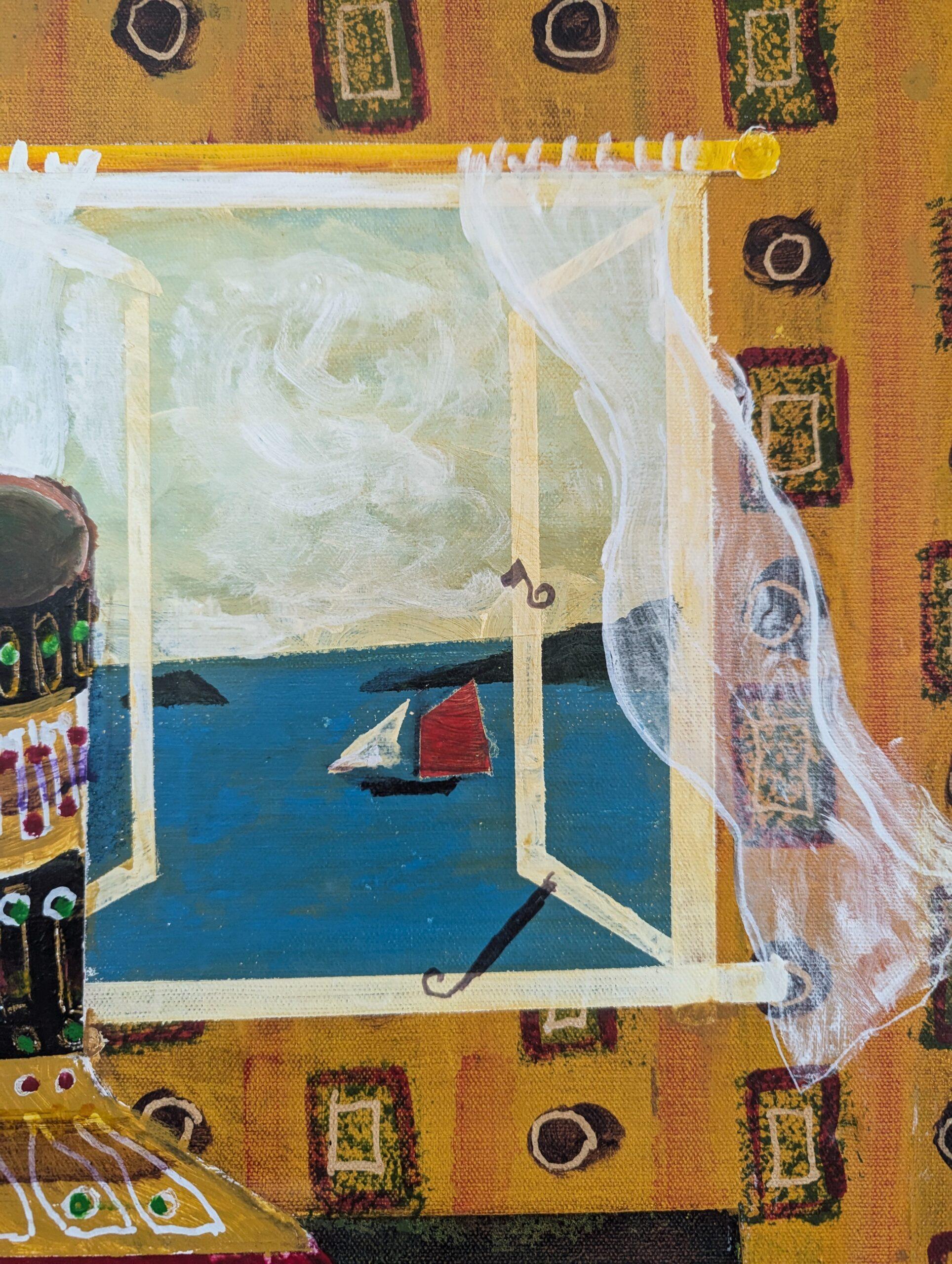 2012 Pittura ad olio di natura morta in stile naïf contemporaneo - Vaso a motivi in vendita 2