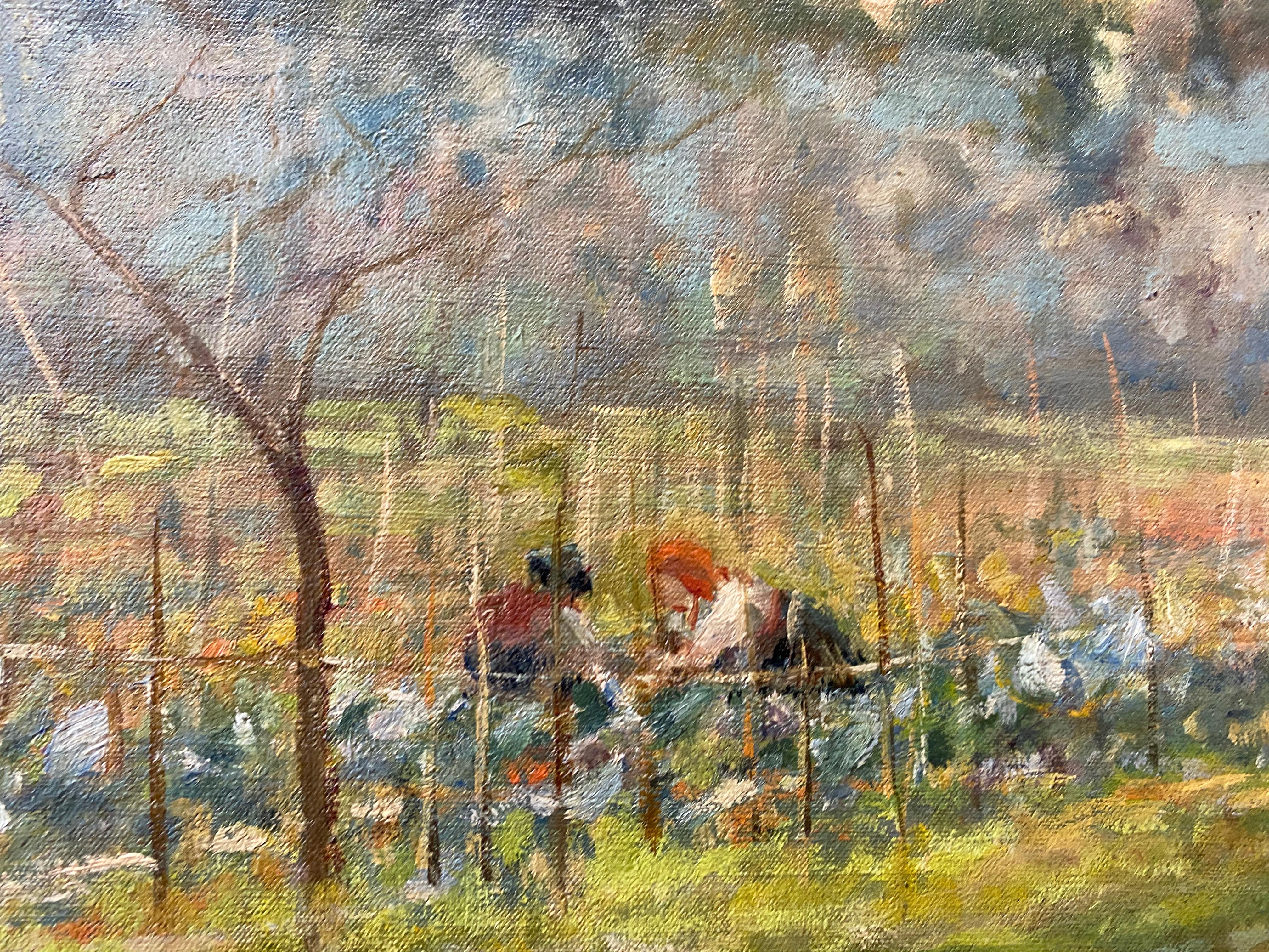 20th C. European Country Landscape W/ Figures & Chickens by A. Schlatter - Brown Landscape Painting by Unknown