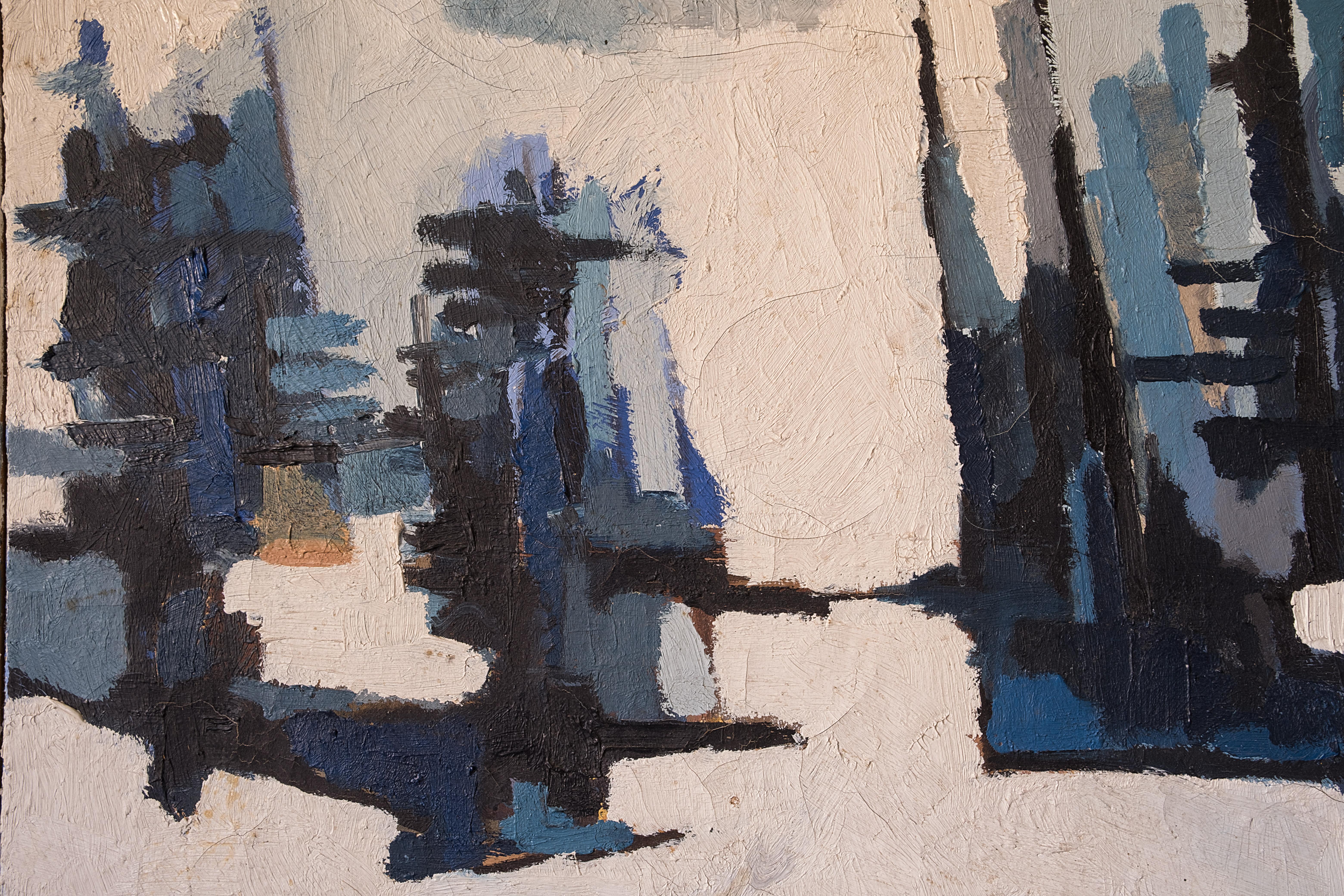20th Century Abstract Expressionism The Blue City French School Oil On Canvas - Painting by Unknown