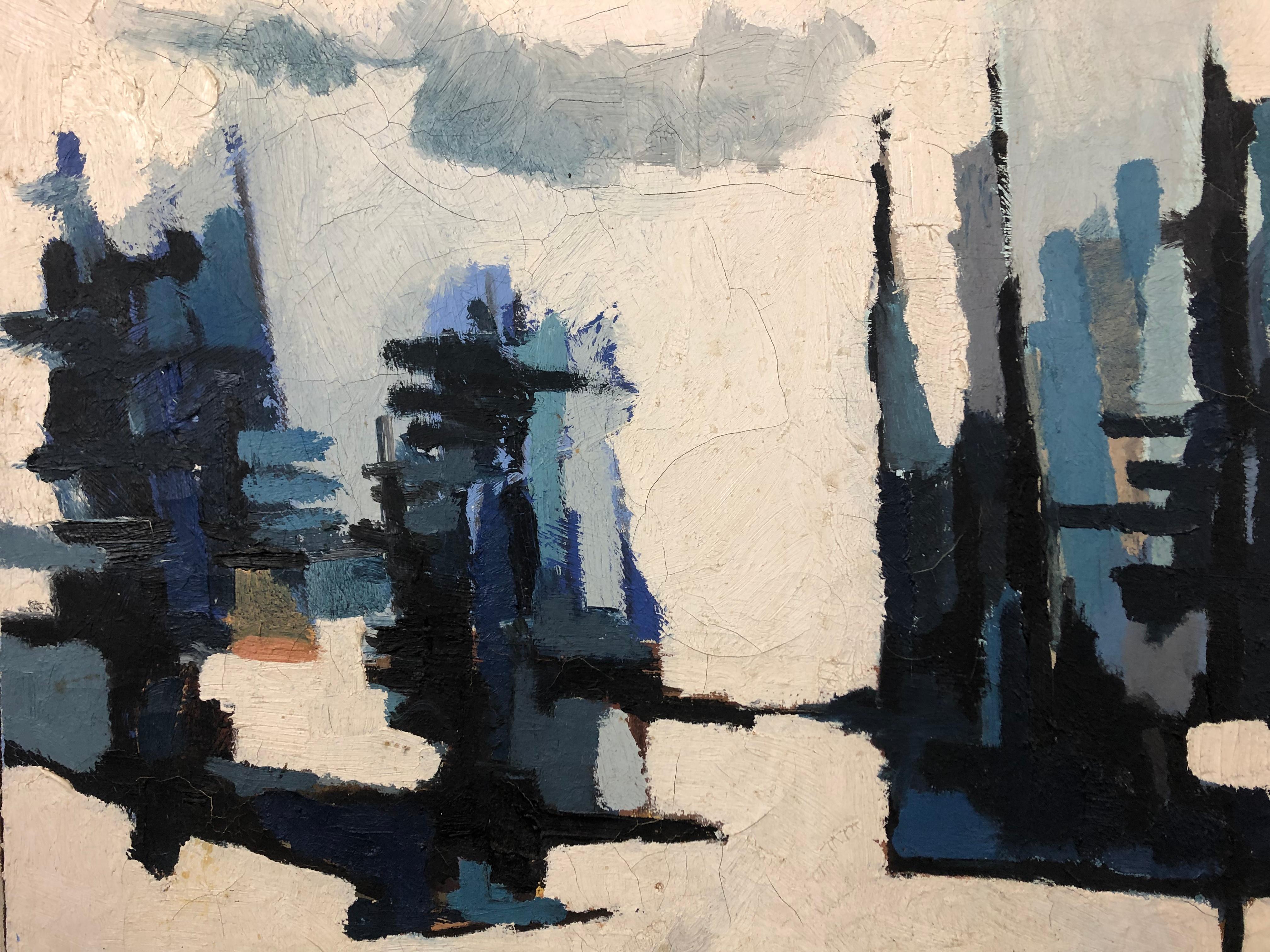 20th Century Abstract Expressionism The Blue City French School Oil On Canvas - Abstract Expressionist Painting by Unknown