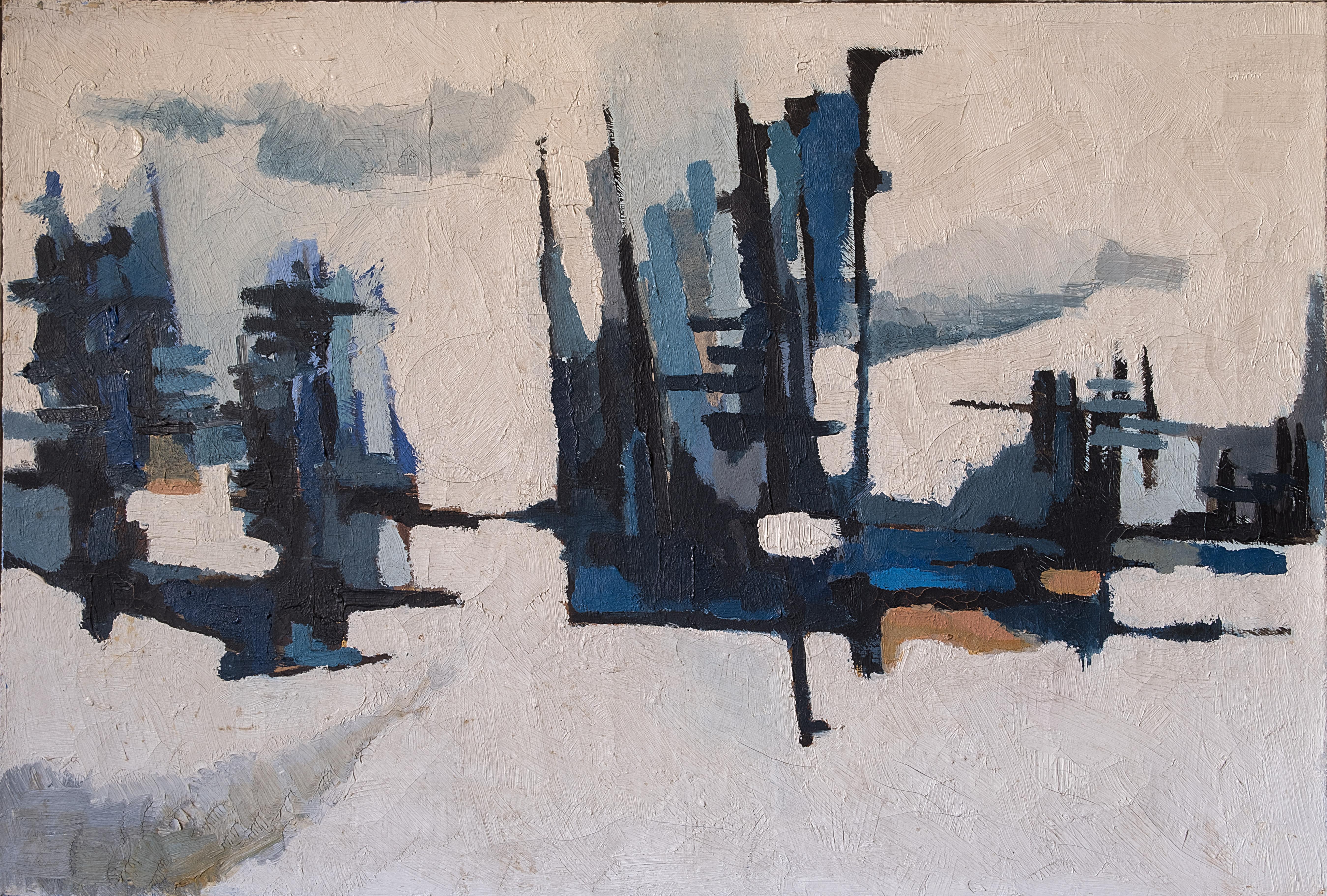 20th Century Abstract Expressionism The Blue City French School Oil On Canvas