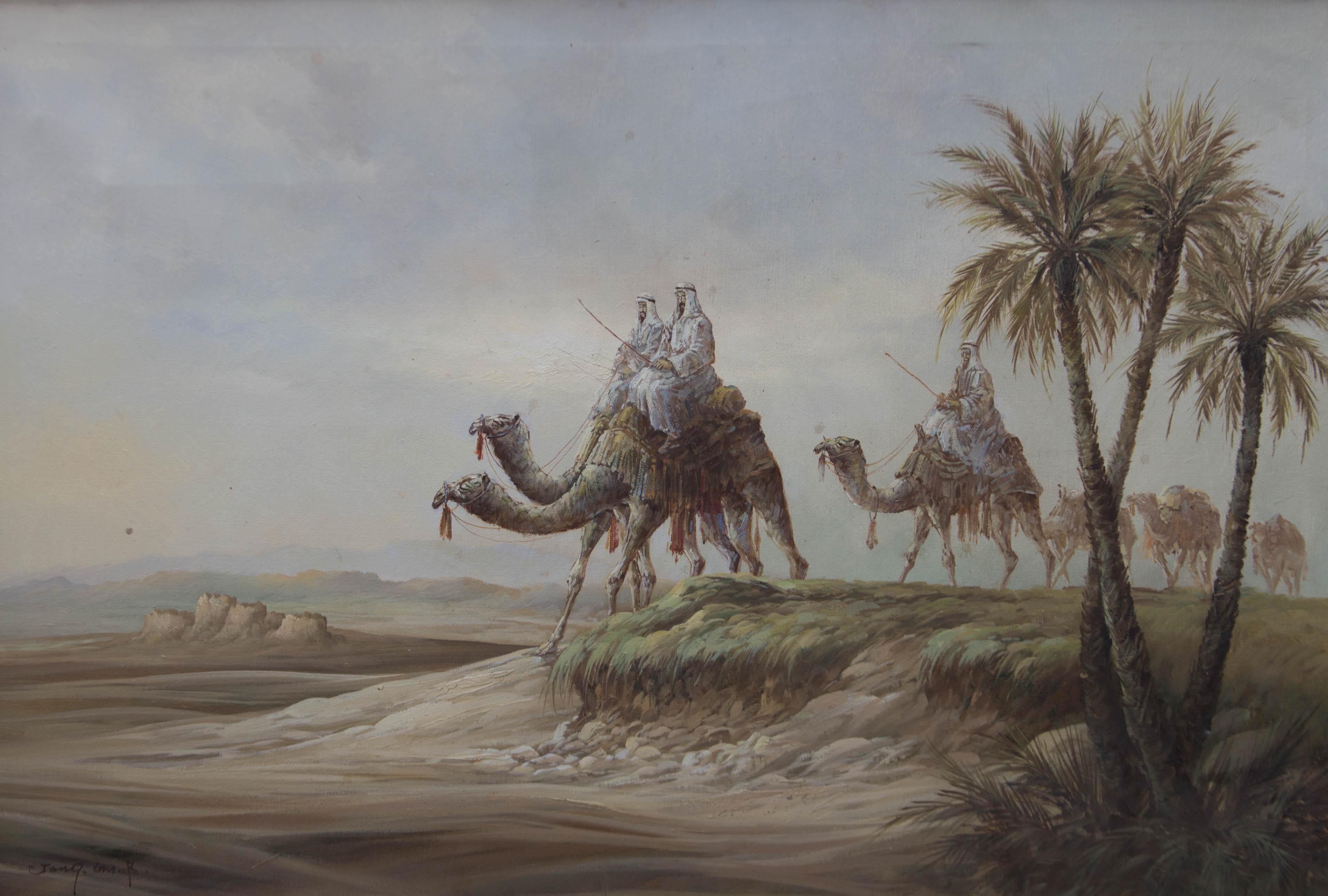 20th Century Acrylic - Camel Train - Painting by Unknown