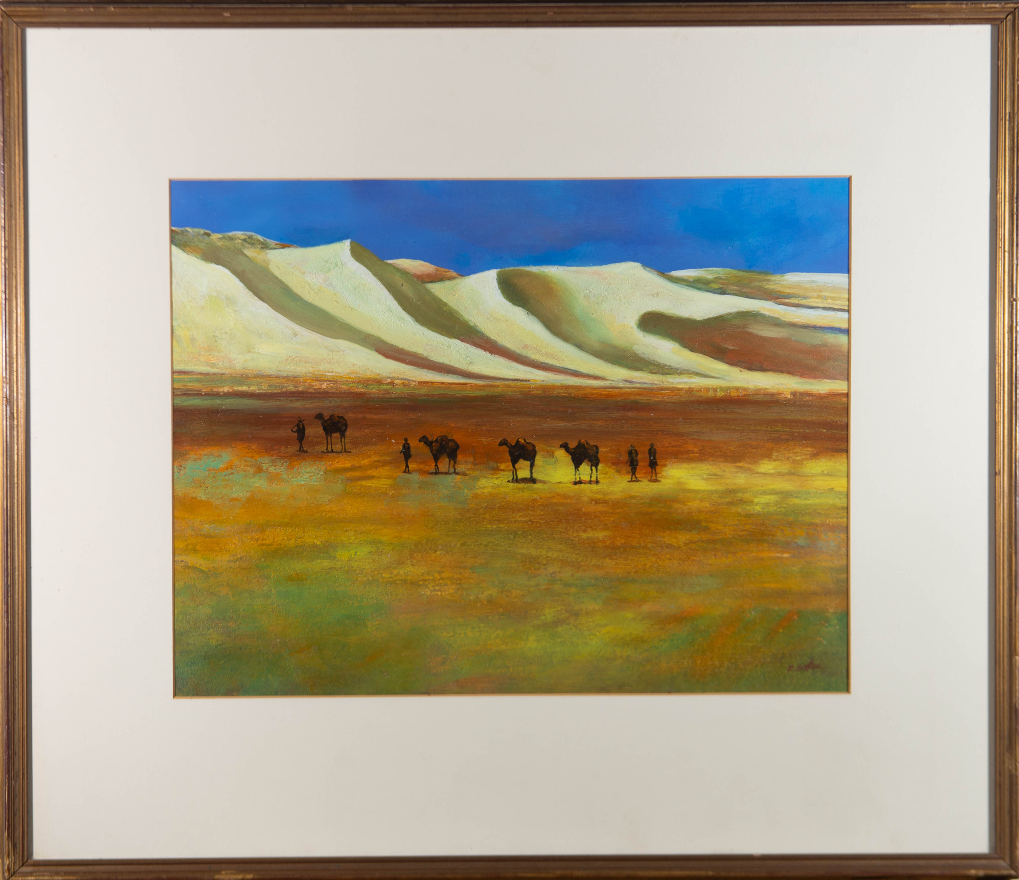 Unknown Landscape Painting - 20th Century Acrylic - Desert Landscape with Camels