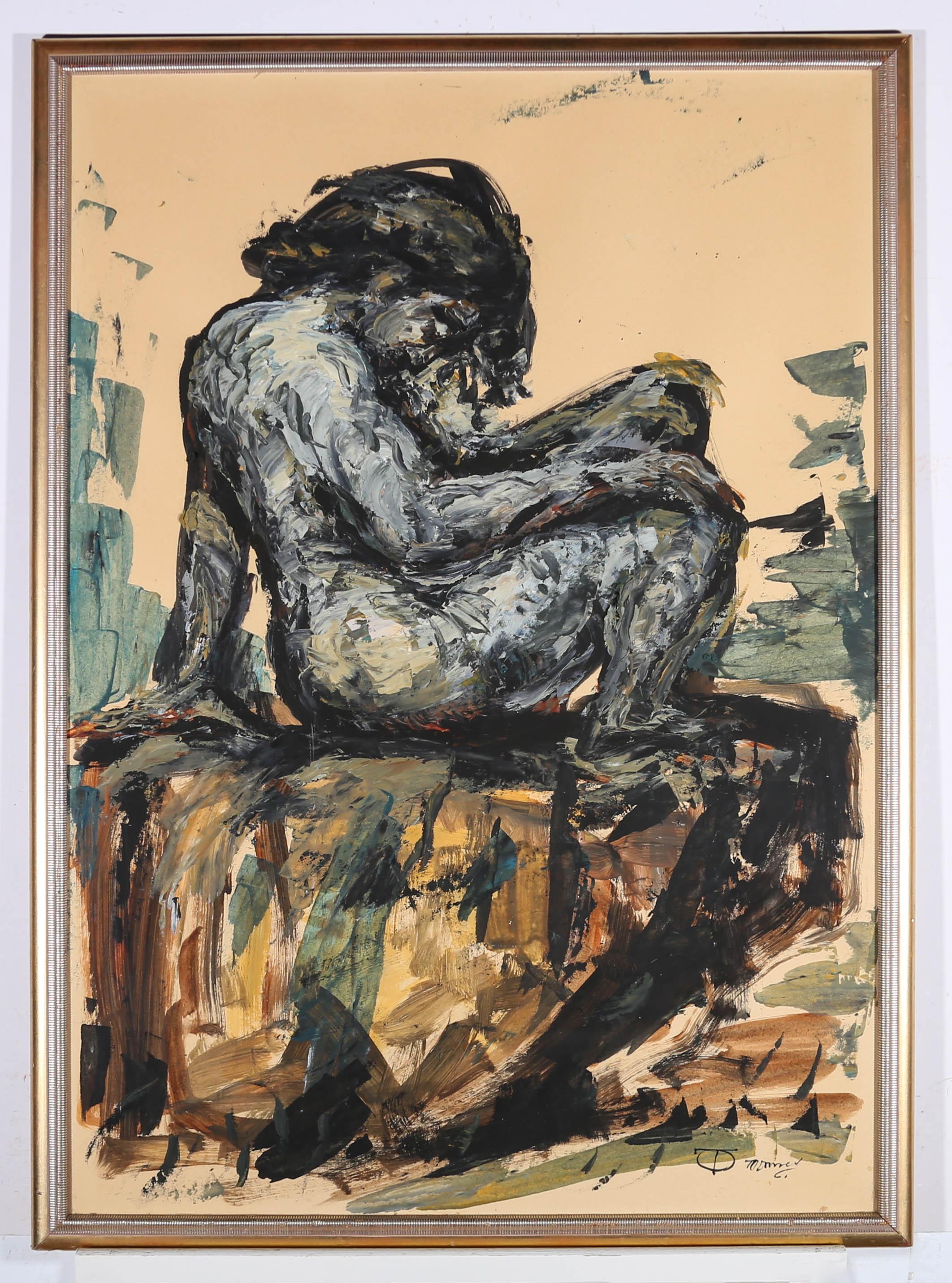 Unknown Nude Painting - 20th Century Acrylic - Grey Nude