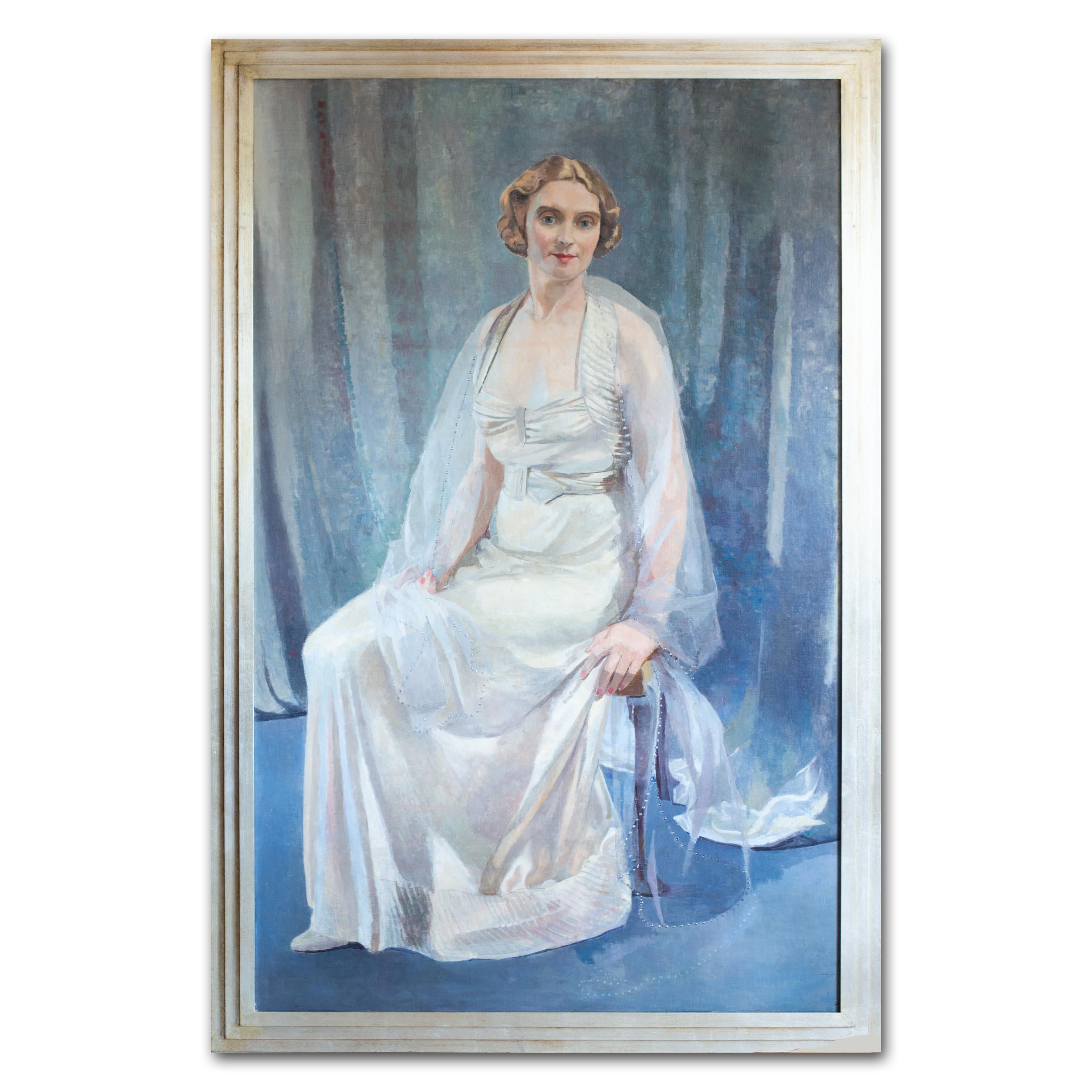 Britisches Porträt einer Dame der Gesellschaft aus dem 20. Jahrhundert, bei der es sich um Dame Anna Neagle handeln soll (Grau), Portrait Painting, von Unknown
