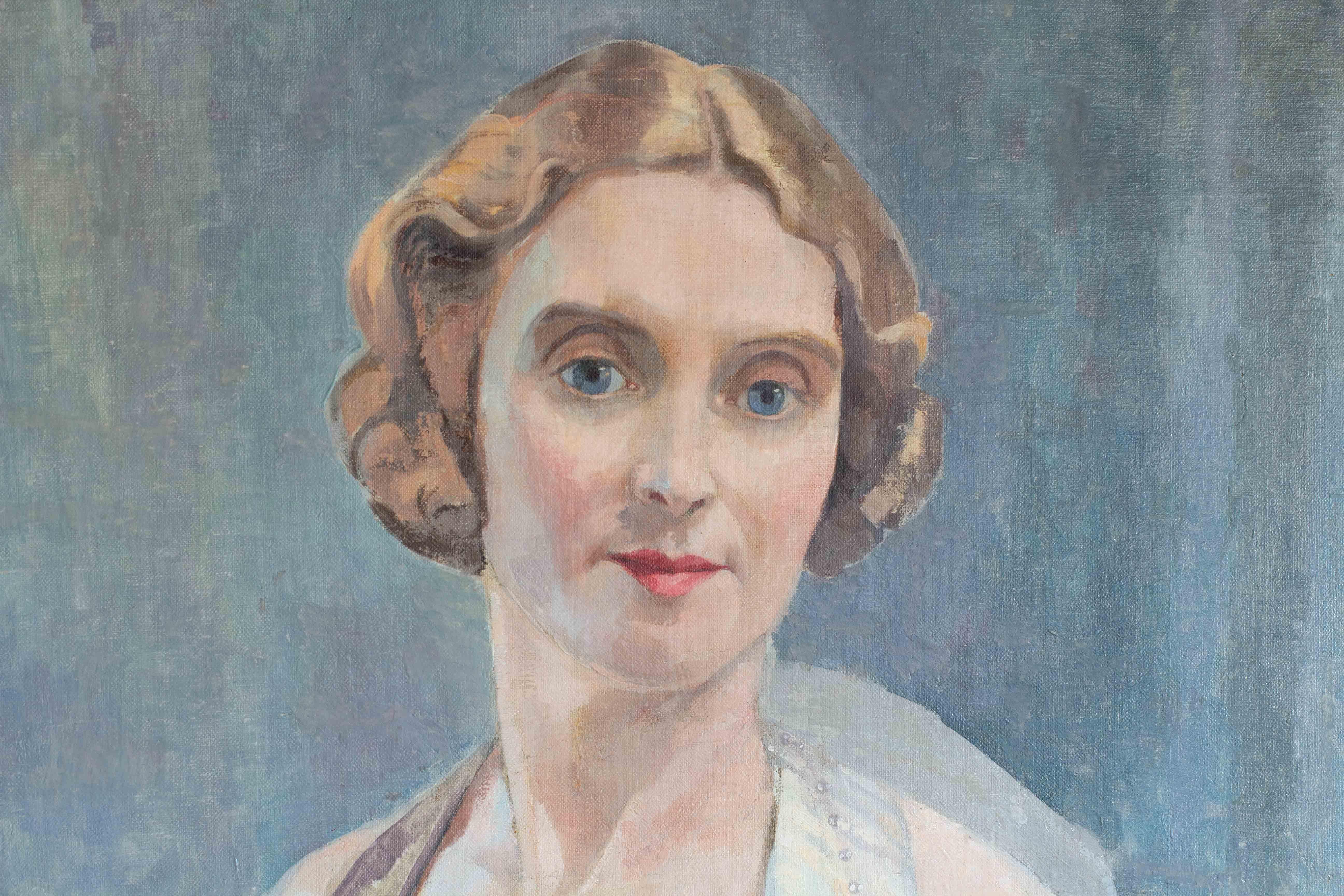 20th Century British portrait of a society lady thought to be Dame Anna Neagle - Gray Portrait Painting by Unknown
