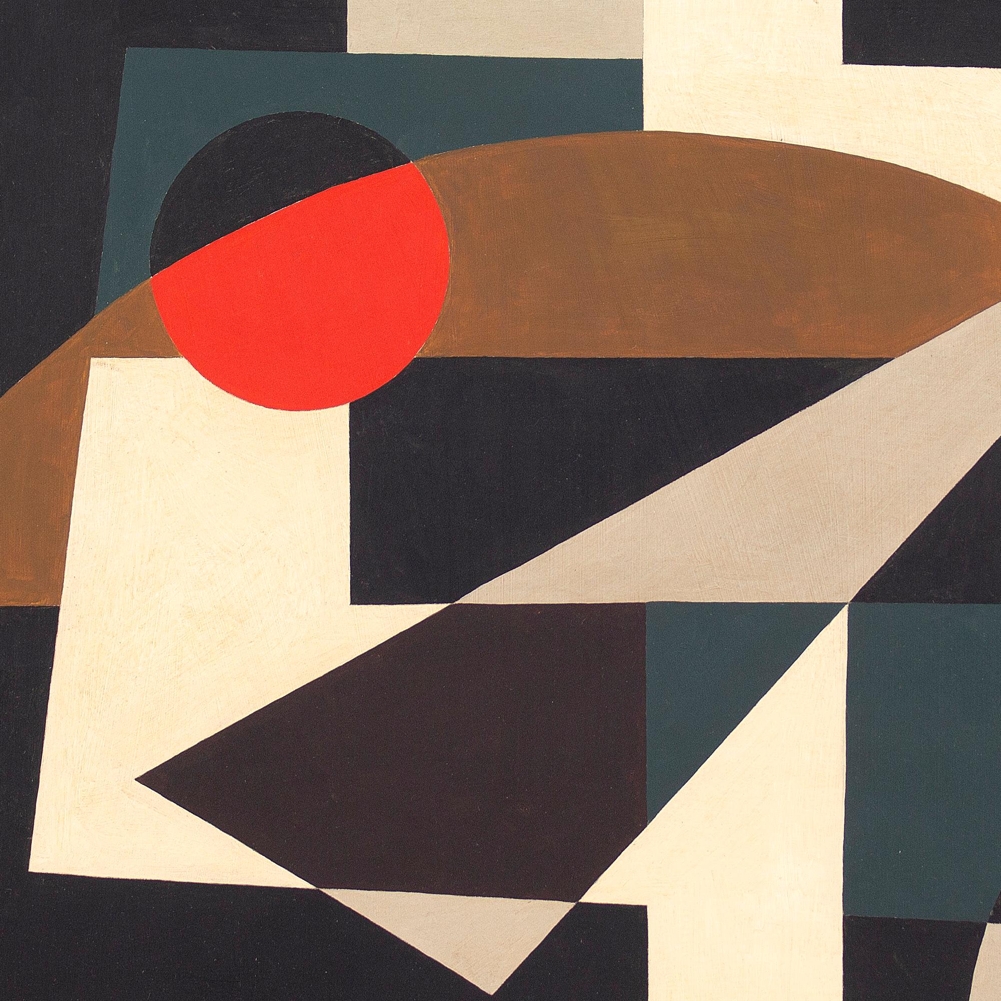 20th-Century British School, Composition With Man Reading, Oil Painting 1