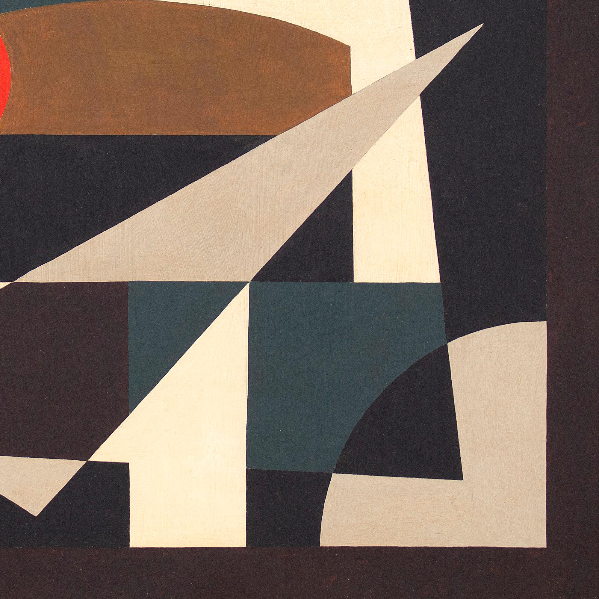 20th-Century British School, Composition With Man Reading, Oil Painting 2