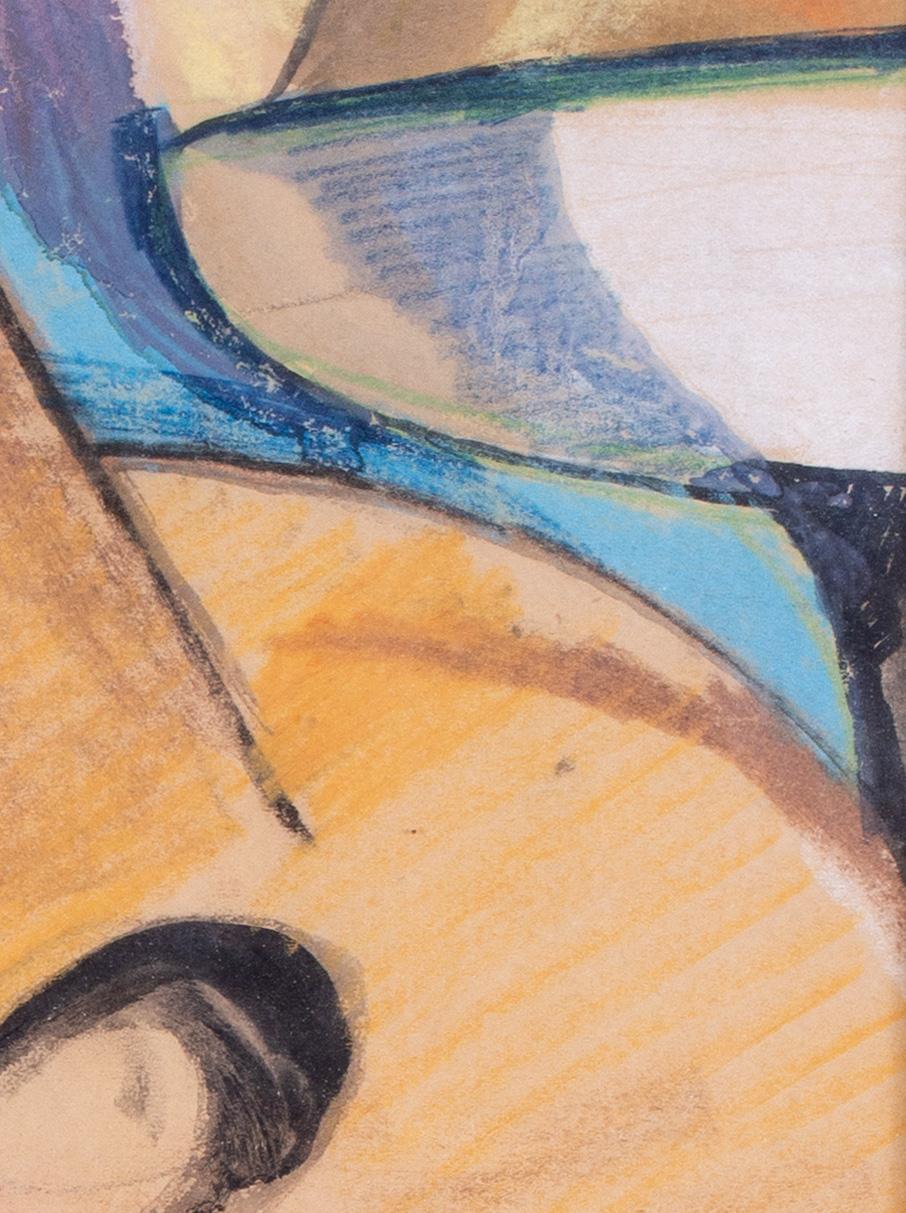20th Century Continental school still life painting of a mandolin and glass - Cubist Painting by Unknown