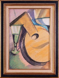 20th Century Continental school still life painting of a mandolin and glass