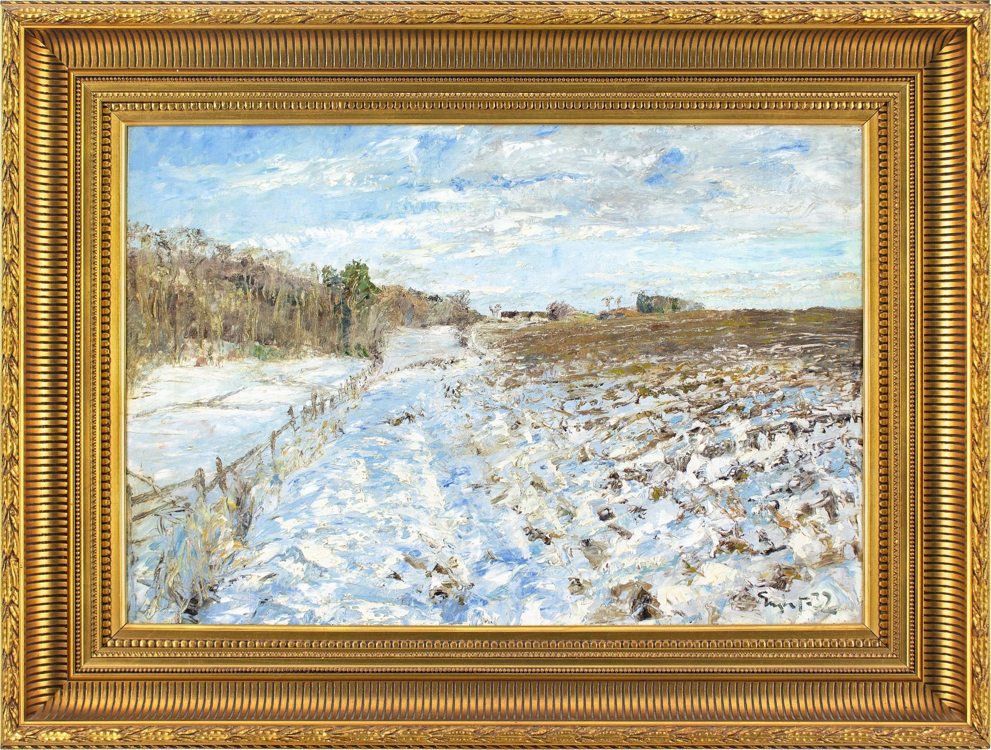 Unknown Landscape Painting - 20th-Century Danish School, Snow Landscape With Track, Oil Painting