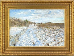 Vintage 20th-Century Danish School, Snow Landscape With Track, Oil Painting
