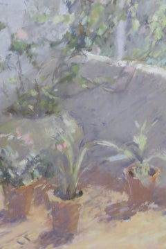 20th Century English School original pastel TERRACOTTA POT PLANTS IN SUNLIGHT