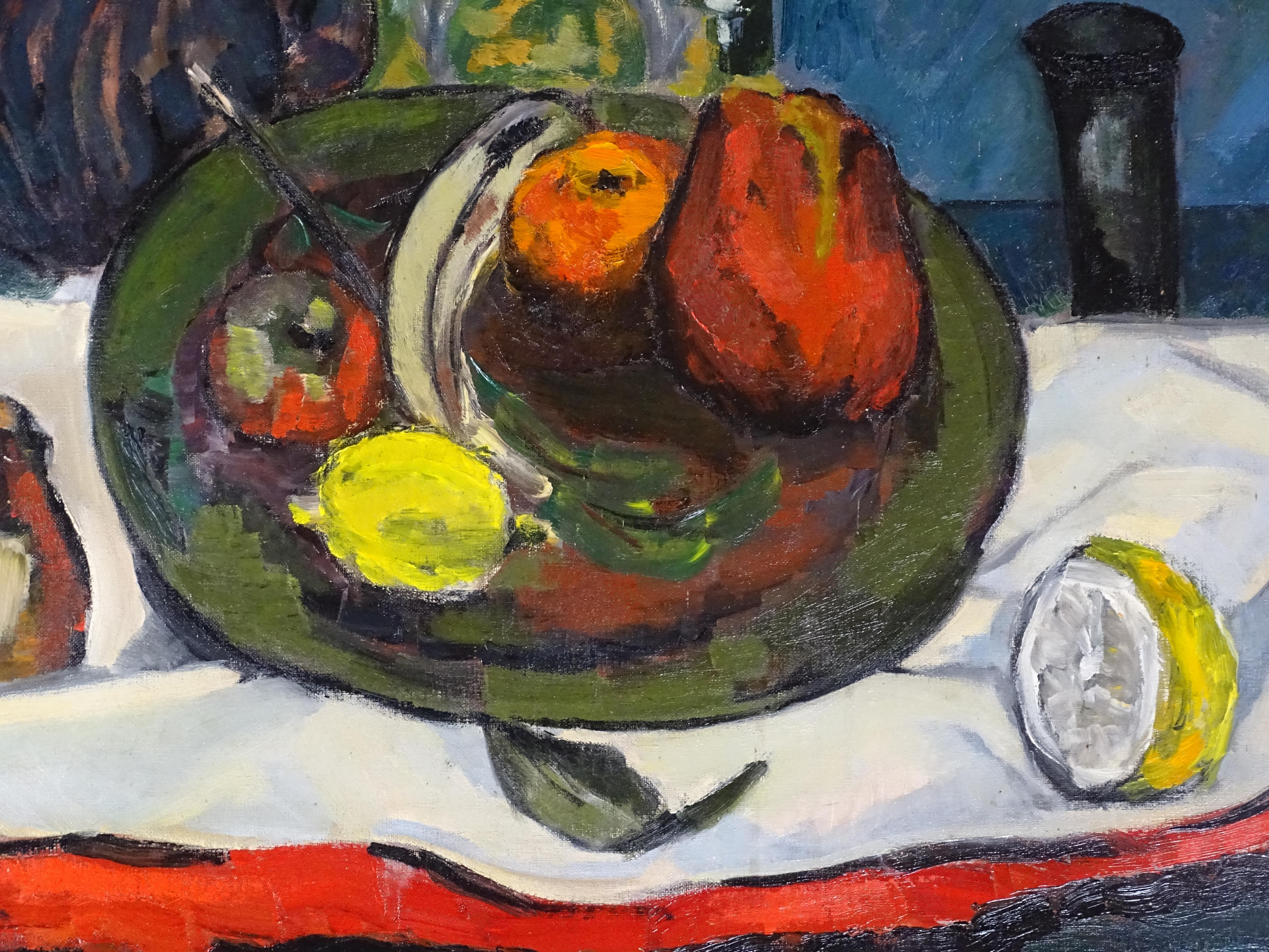 20th Century Fauves Style French School Still Life Oil on Canvas Red Yellow Blue - Painting by Unknown
