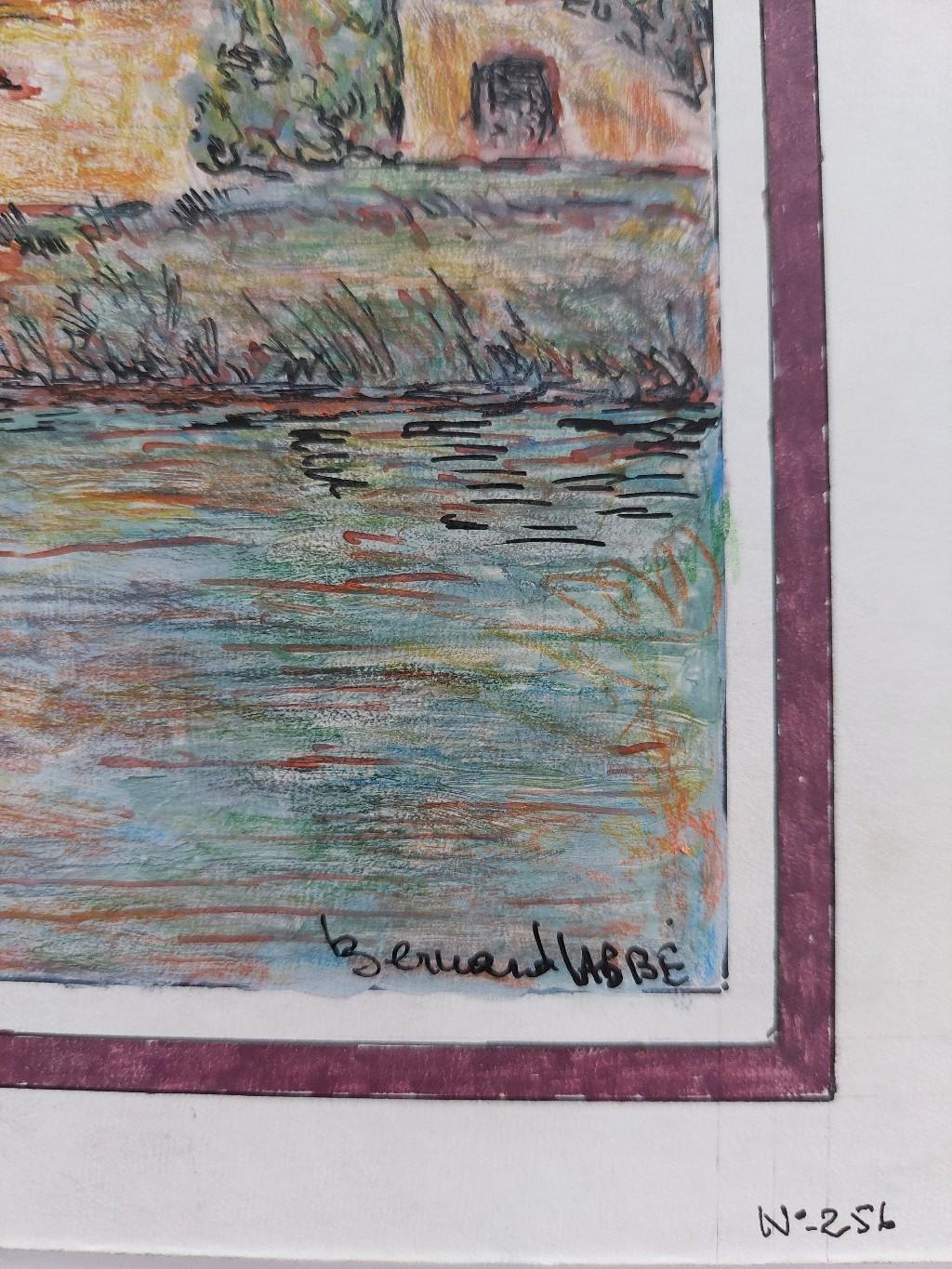 Watercolor and ink French town buildings over a River
by Bernard Labbe (French mid 20th century)
original watercolor and ink on card
image size: 7.5 x 6 inches
card overall: 9.4 x 8.1 inches
signed , stamped verso
condition: very good and ready to