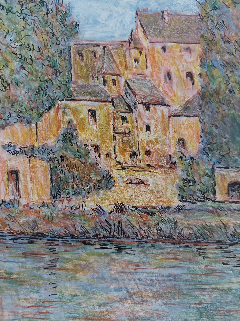 20th Century French Modernist Cubist Painting, French Town For Sale 1