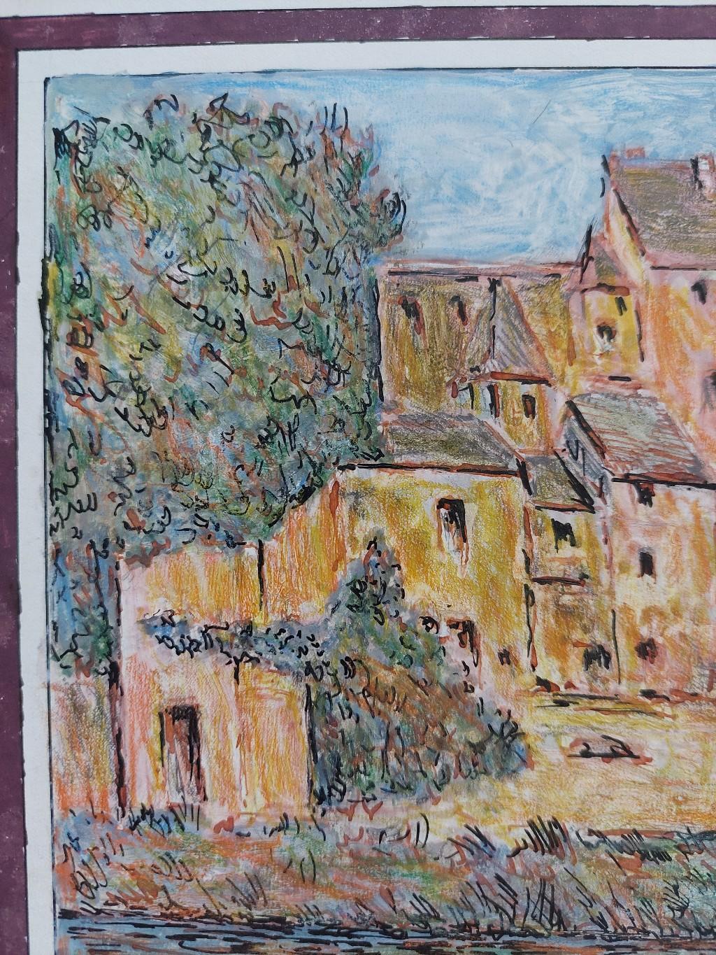 20th Century French Modernist Cubist Painting, French Town For Sale 4