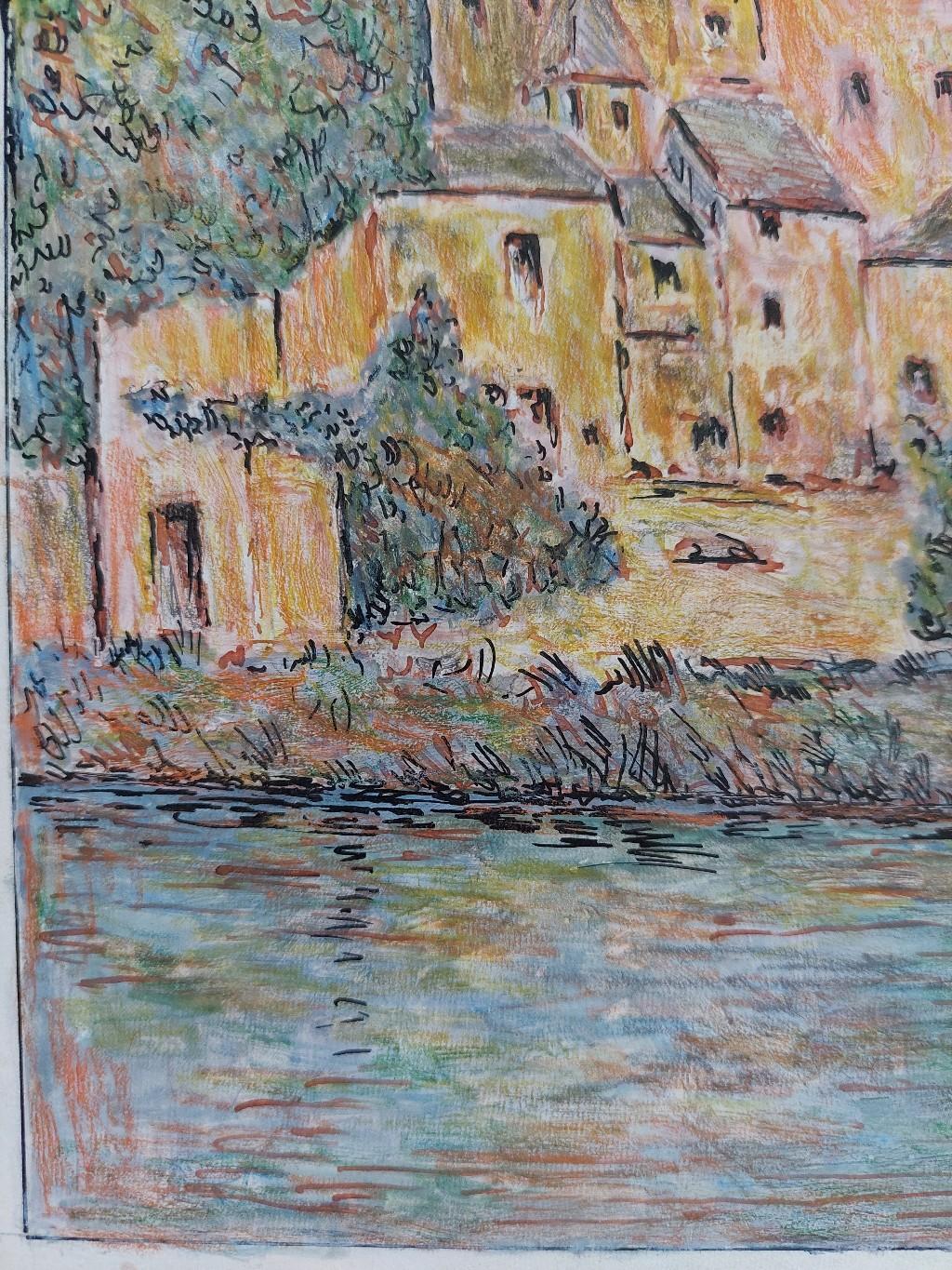 20th Century French Modernist Cubist Painting, French Town For Sale 5