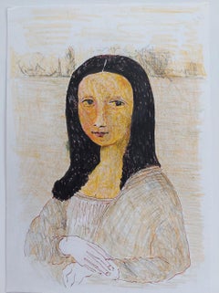 20th Century French Modernist Cubist Painting, Mona Lisa Study