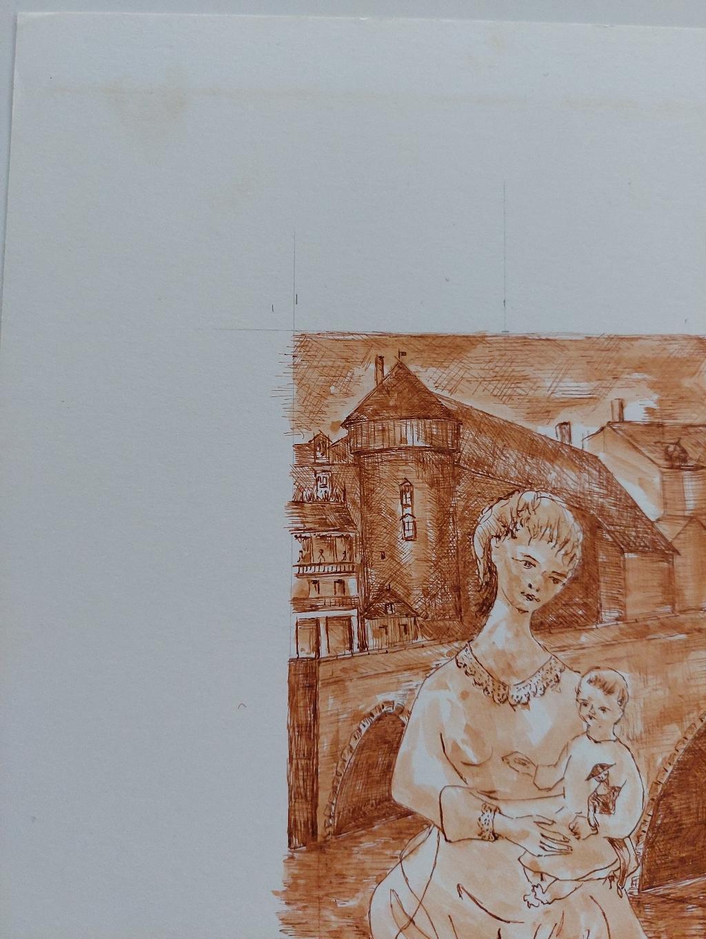 20th Century French Modernist Cubist Painting, Mother and Child For Sale 4