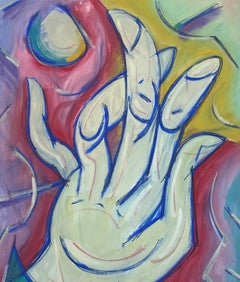 20th Century French Modernist Gouache Painting Blue Hand
