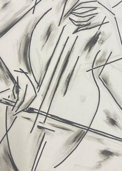 20th Century French Modernist Gouache Painting Figure With Cello