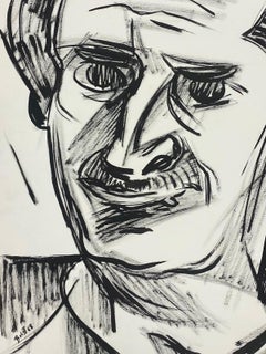 Peinture à la gouache moderniste française du 20ème siècle - Monochrome masculin sophistiqué