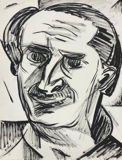 20th Century French Modernist Gouache Painting Sophisticted Male Monochrome 