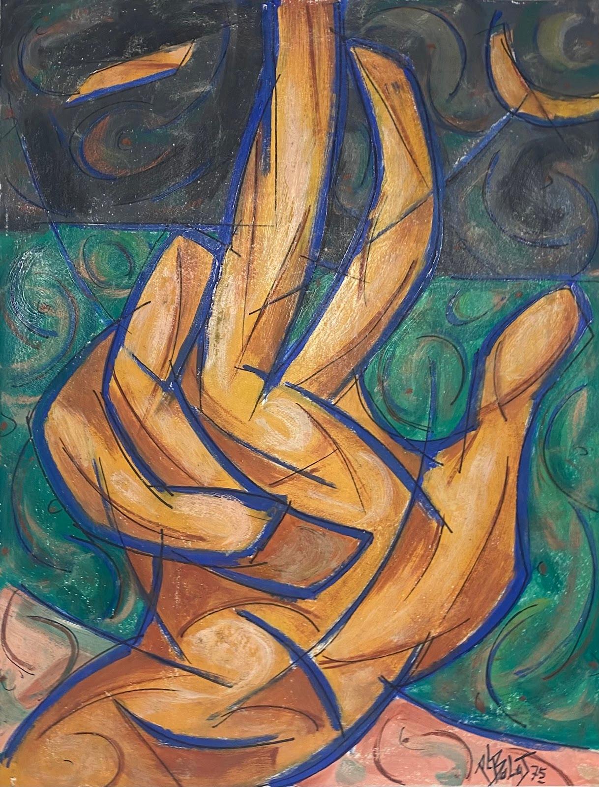 Unknown Figurative Painting - 20th Century French Modernist Gouache Painting The Golden Hand