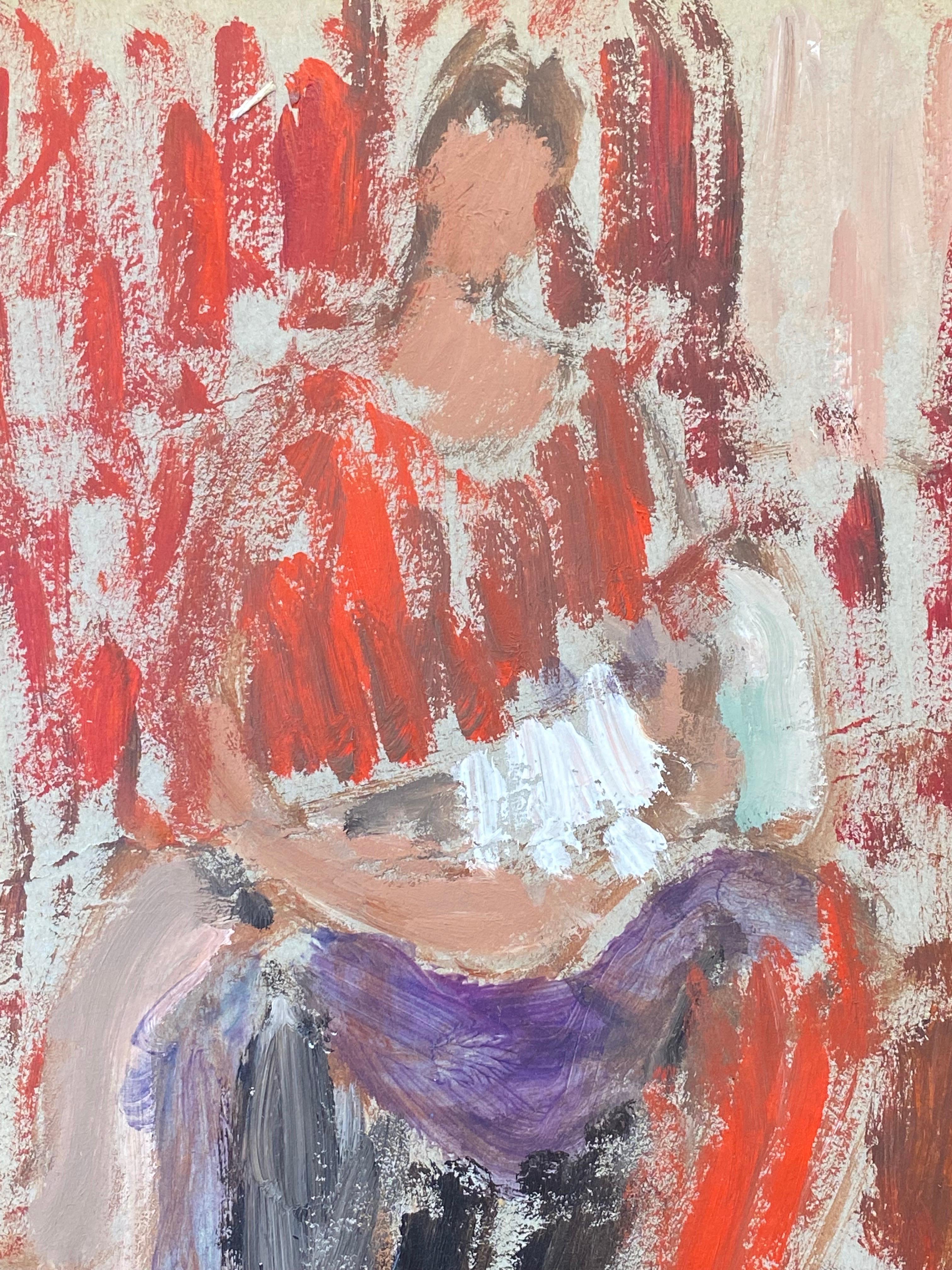 20th Century German Modernist Oil Painting, Mother & Child - Brown Figurative Painting by Unknown