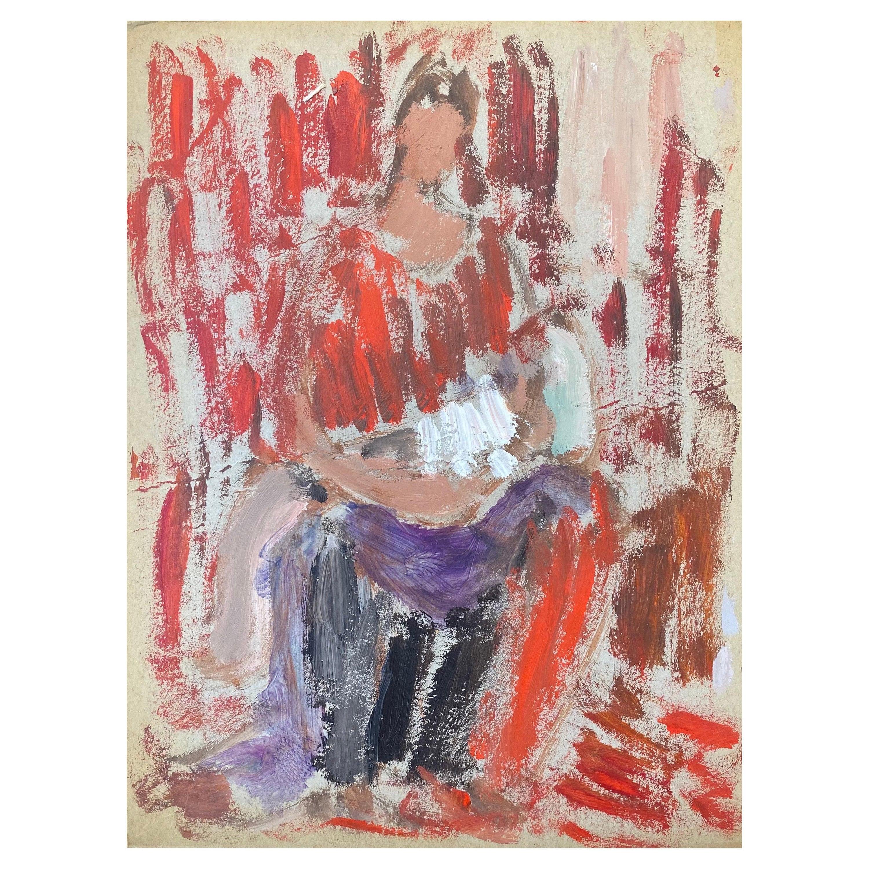 20th Century German Modernist Oil Painting, Mother & Child