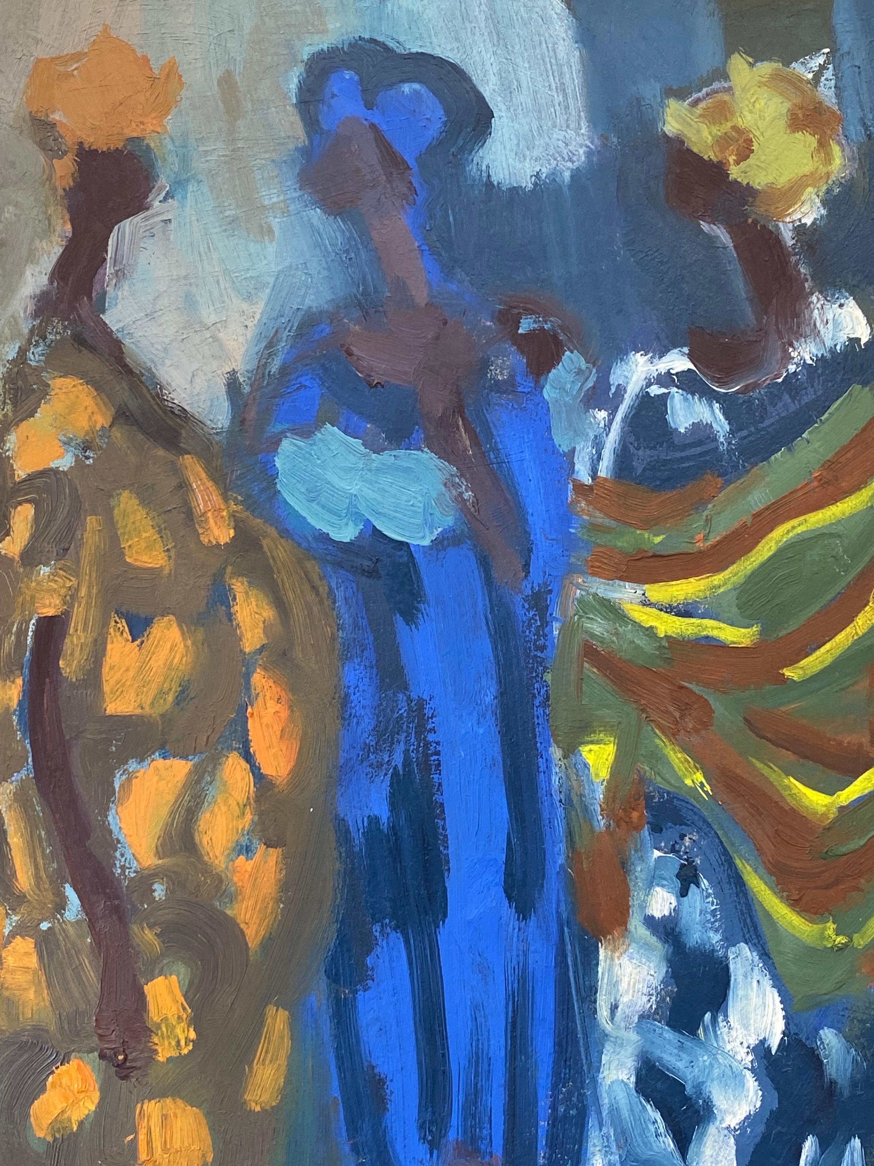 20th Century German Modernist Oil Painting, Three Figures - Gray Figurative Painting by Unknown