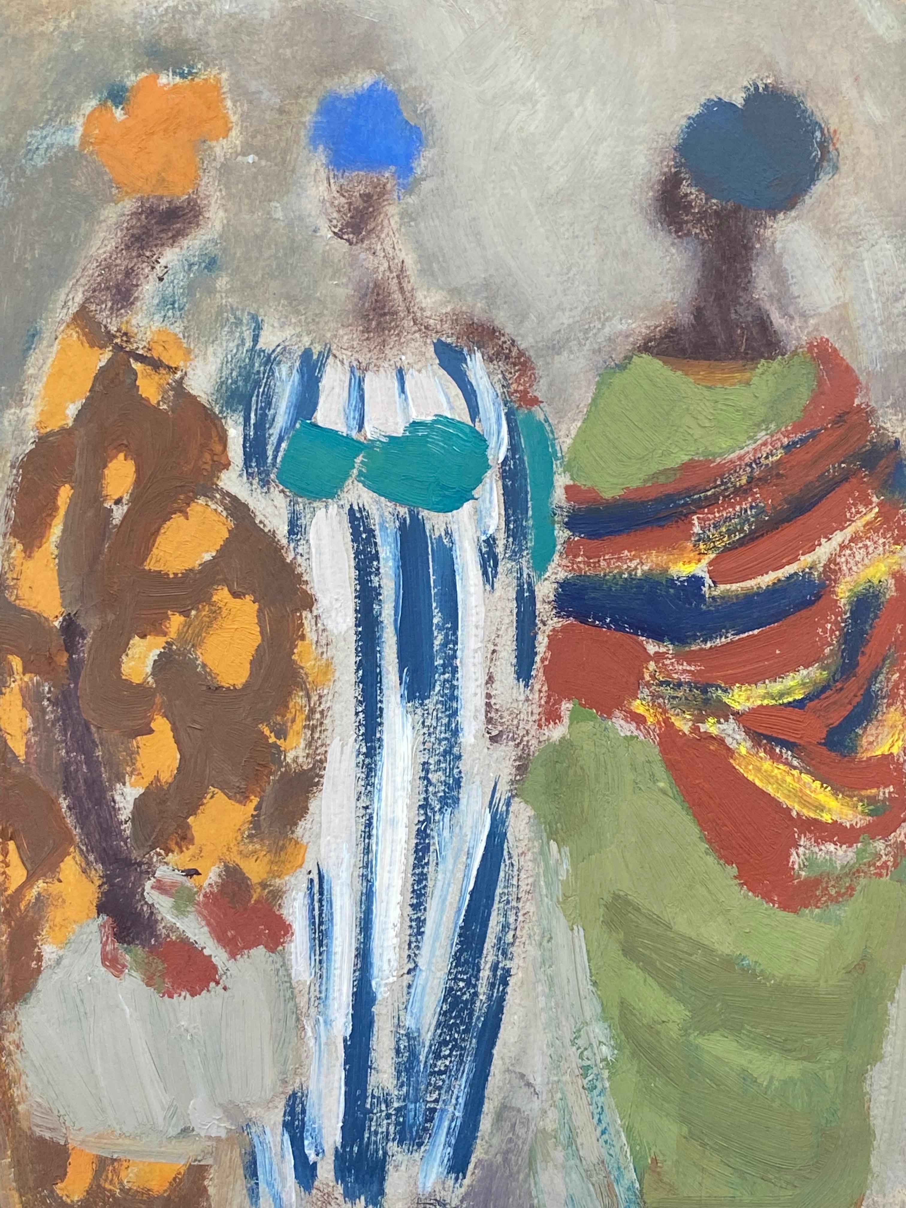 20th Century German Modernist Oil Painting - Three Figures - Gray Figurative Painting by Unknown