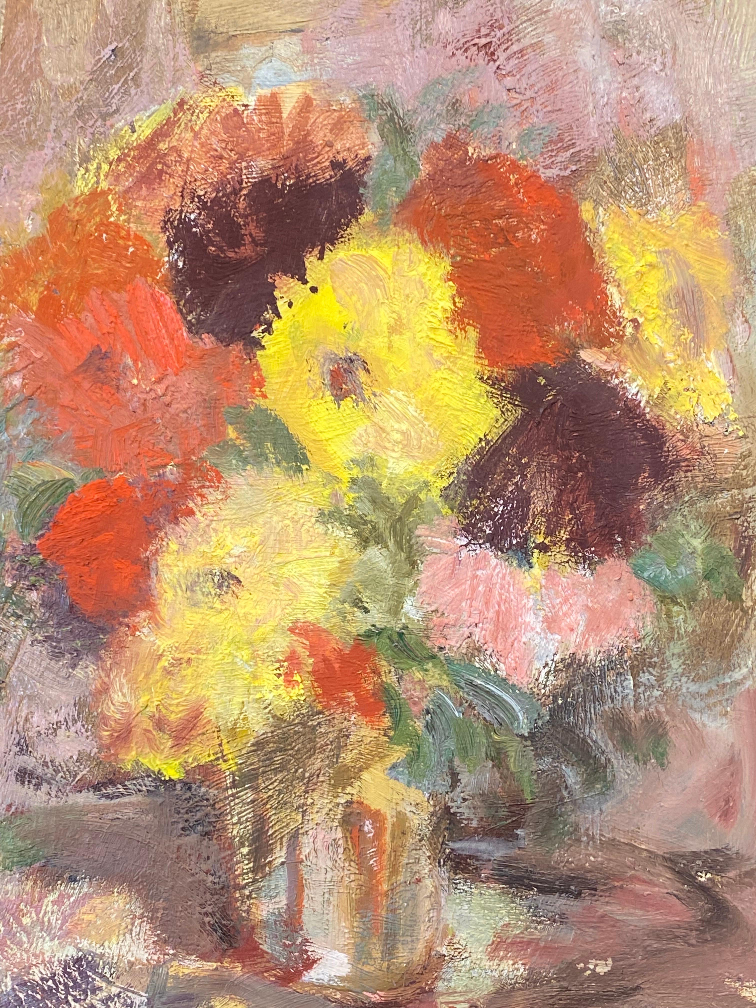 Deutsches modernistisches Ölgemälde des 20. Jahrhunderts, lebhafte Blumen in Vase, Ölgemälde – Painting von Unknown