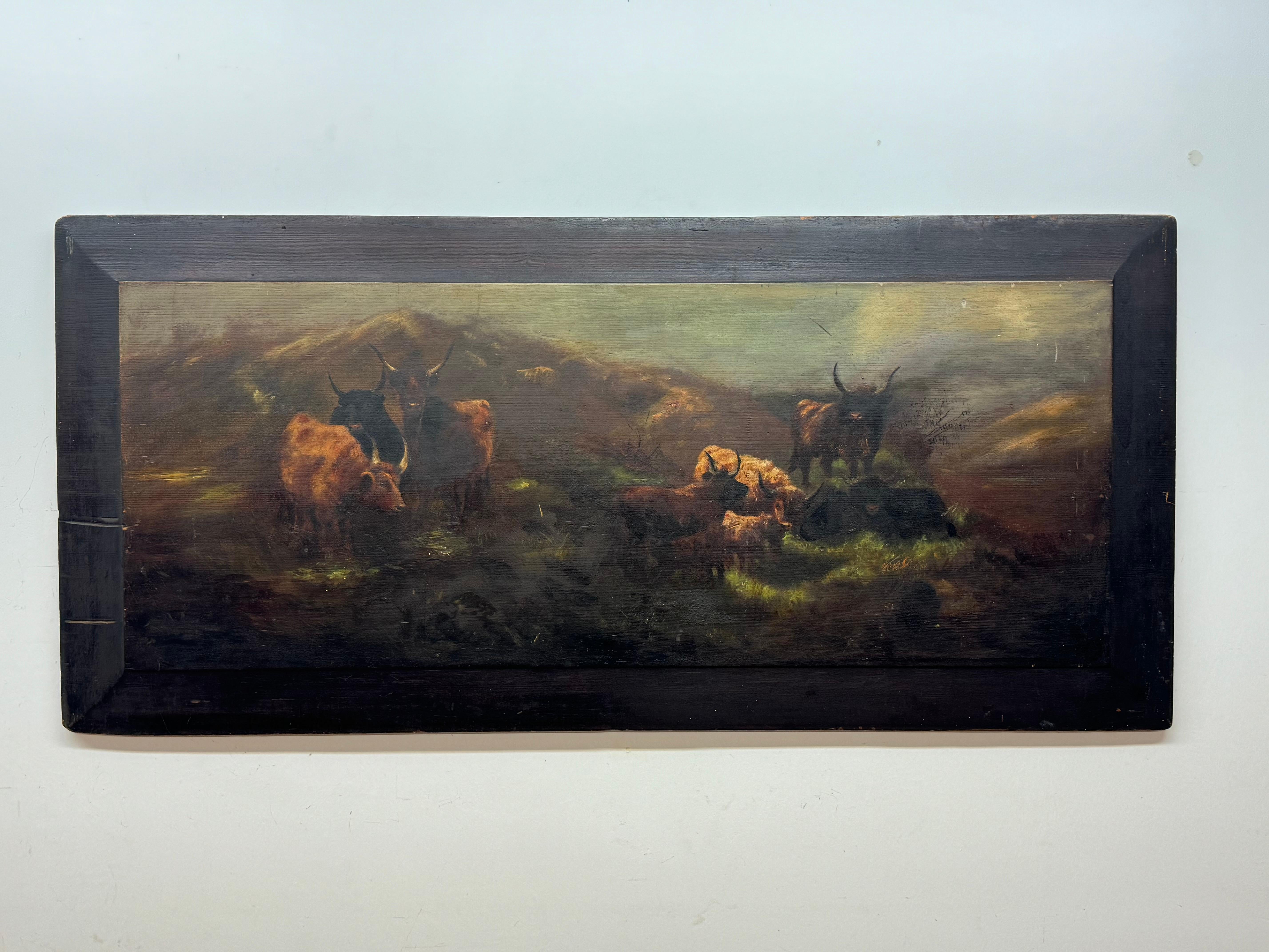 Unknown Landscape Painting - 20th century landscape painting with Cattle on Redwood board