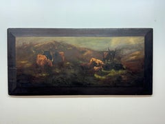 20th century landscape painting with Cattle on Redwood board