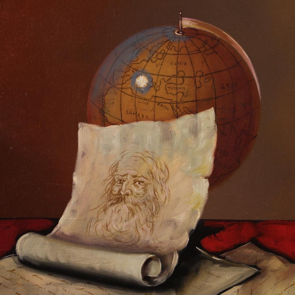 20th Century Mixed Media On Canvas Italian Signed Still Life Painting, 1980 For Sale 7