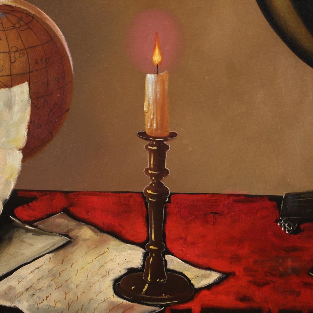 20th Century Mixed Media On Canvas Italian Signed Still Life Painting, 1980 For Sale 8