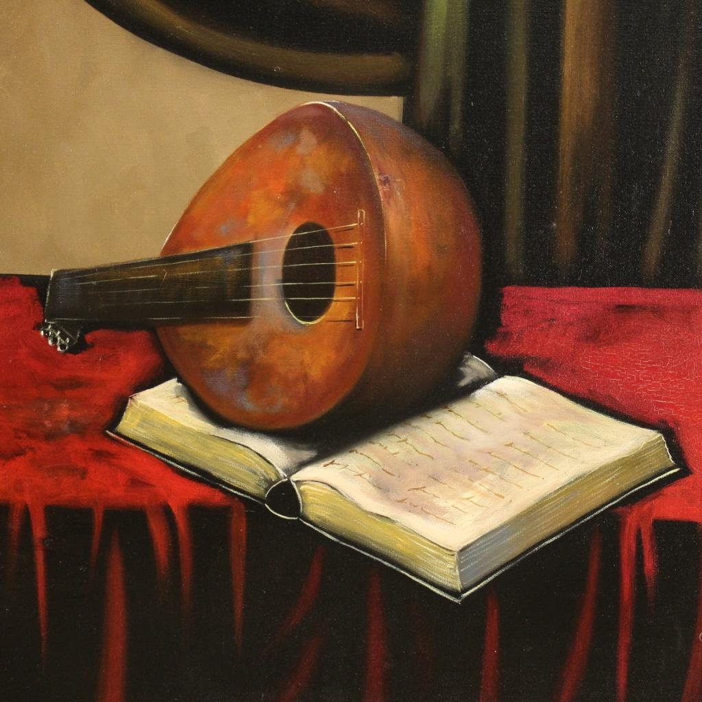20th Century Mixed Media On Canvas Italian Signed Still Life Painting, 1980 For Sale 9
