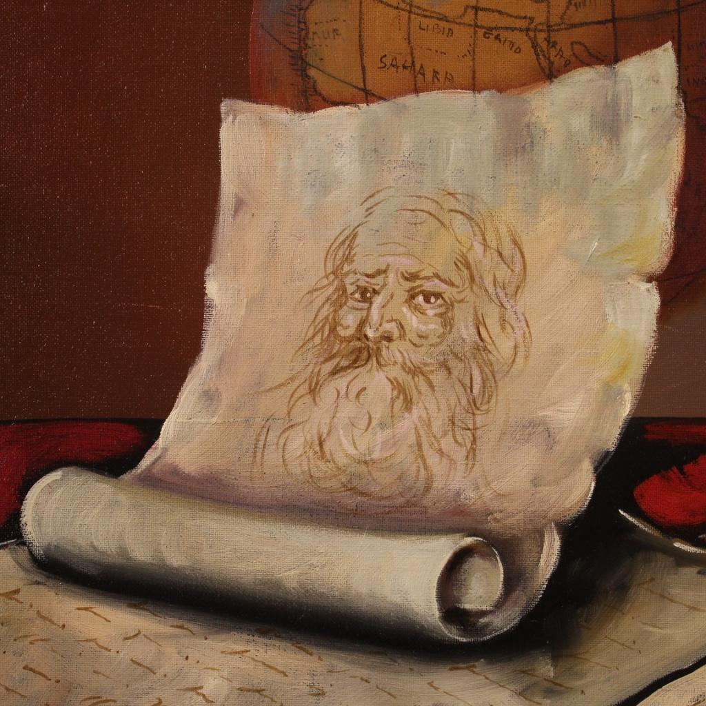 20th Century Mixed Media On Canvas Italian Signed Still Life Painting, 1980 For Sale 10