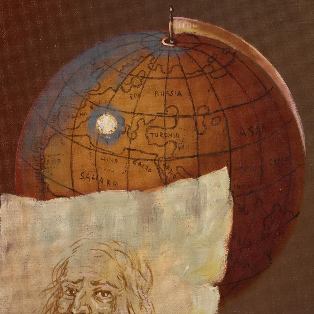 20th Century Mixed Media On Canvas Italian Signed Still Life Painting, 1980 For Sale 11