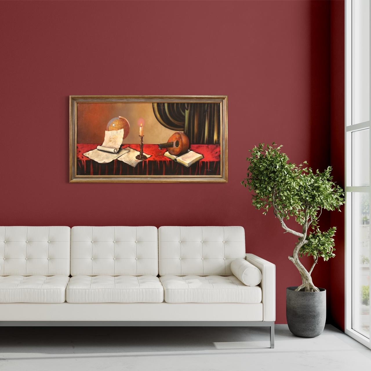 20th Century Mixed Media On Canvas Italian Signed Still Life Painting, 1980 - Black Interior Painting by Unknown