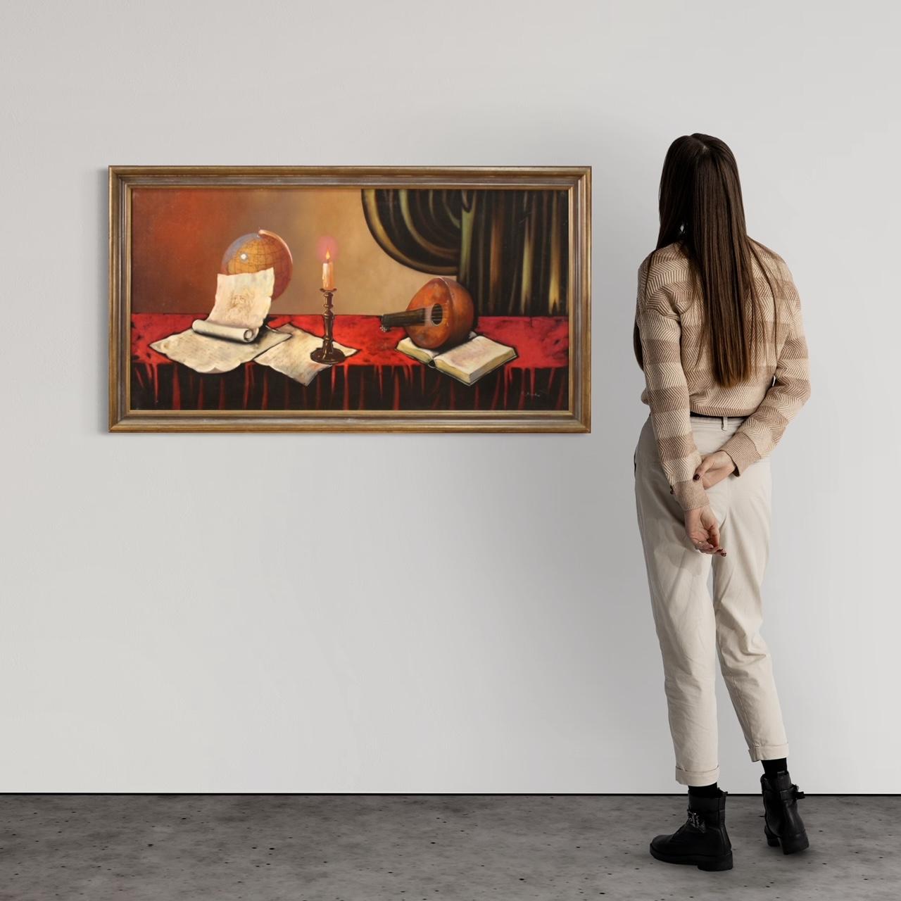 20th Century Mixed Media On Canvas Italian Signed Still Life Painting, 1980 For Sale 2