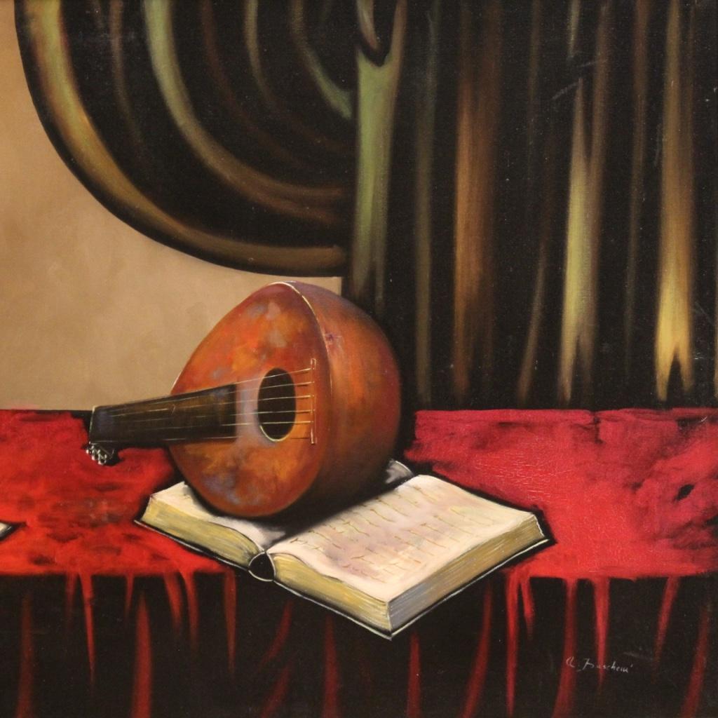 20th Century Mixed Media On Canvas Italian Signed Still Life Painting, 1980 For Sale 4